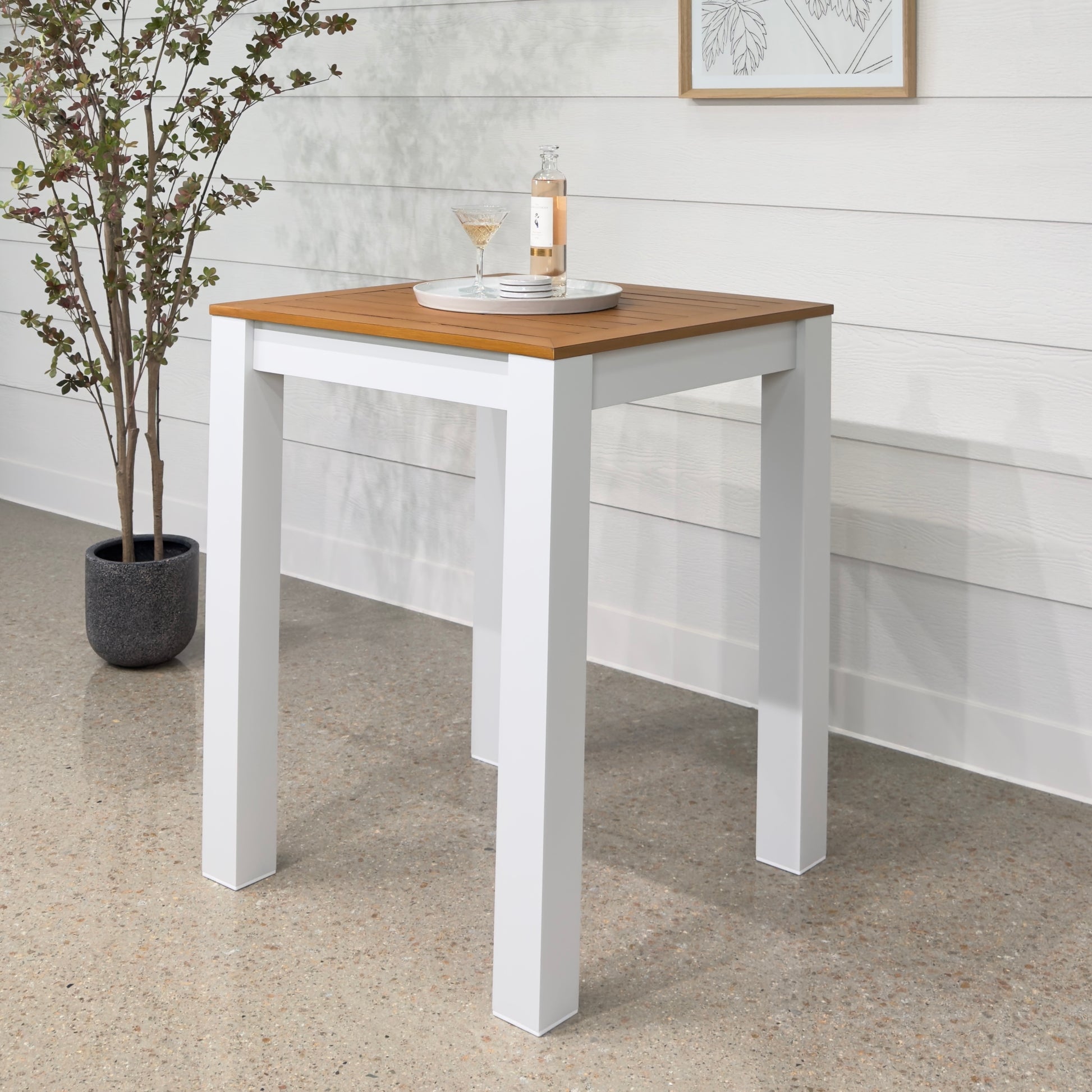 Mildura Bar Table - White w/ Brushed Teak Top