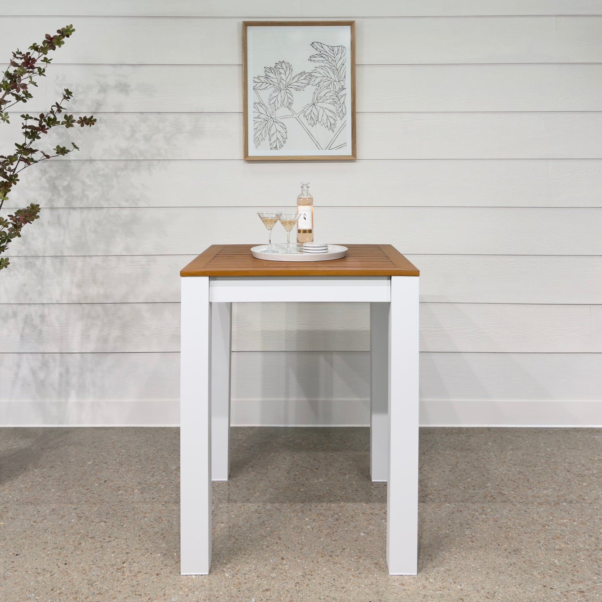 Mildura Bar Table - White w/ Brushed Teak Top
