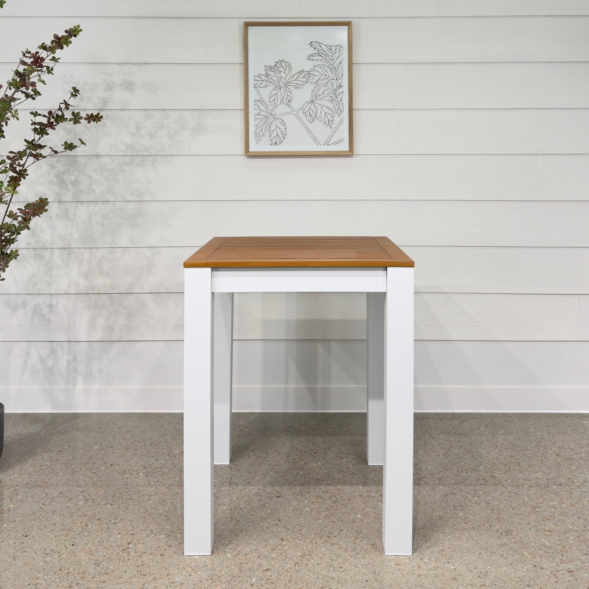 Mildura Bar Table - White w/ Brushed Teak Top