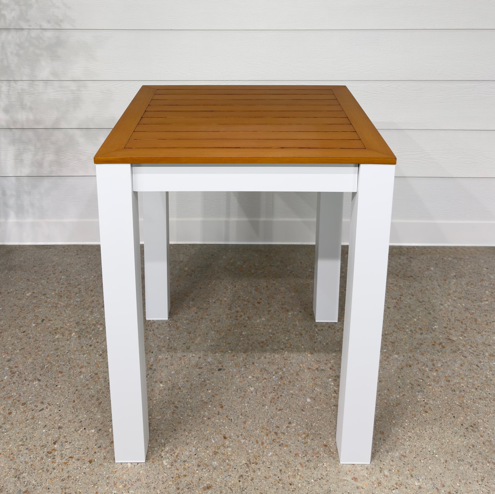 Mildura Bar Table - White w/ Brushed Teak Top