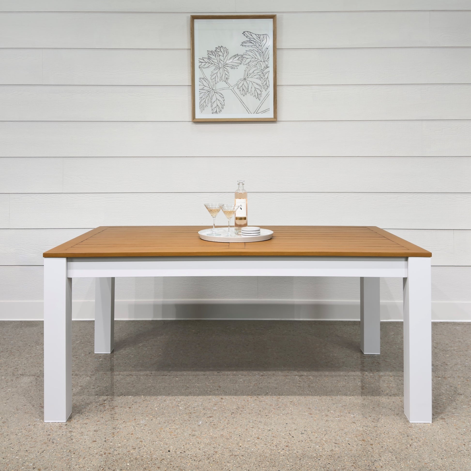 Mildura Rectangle Dining Table - White w/ Brushed Teak Top