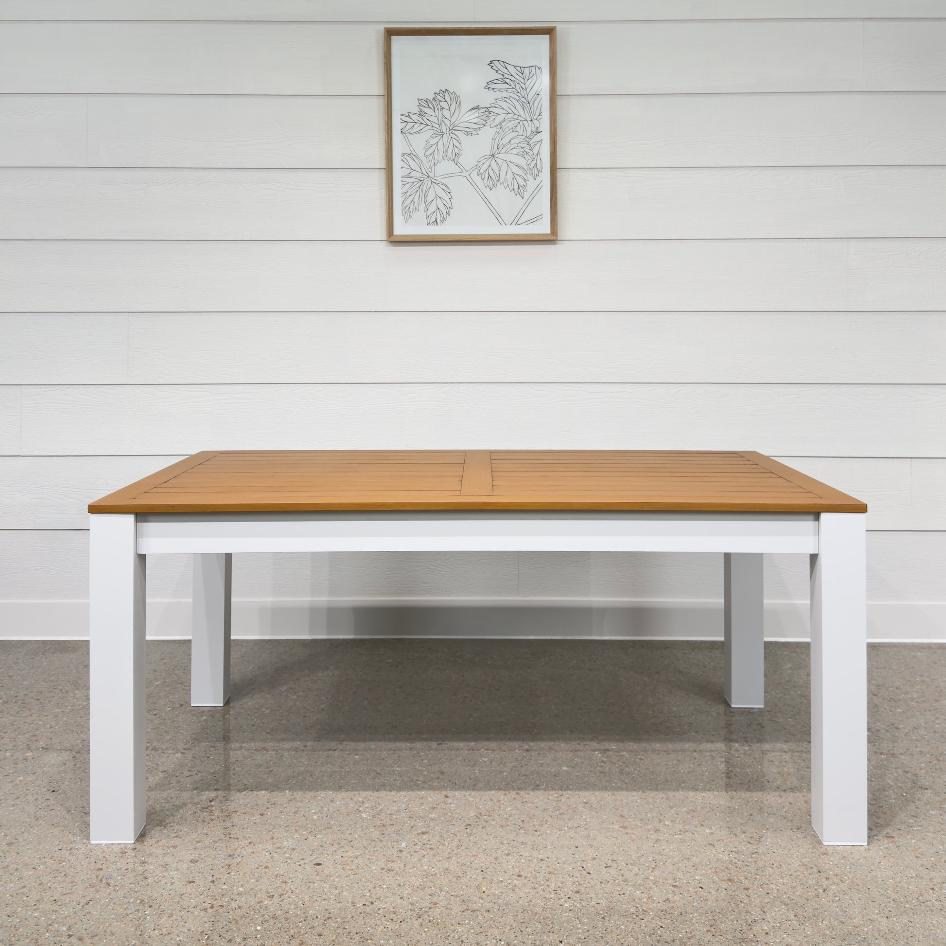 Mildura Rectangle Dining Table - White w/ Brushed Teak Top