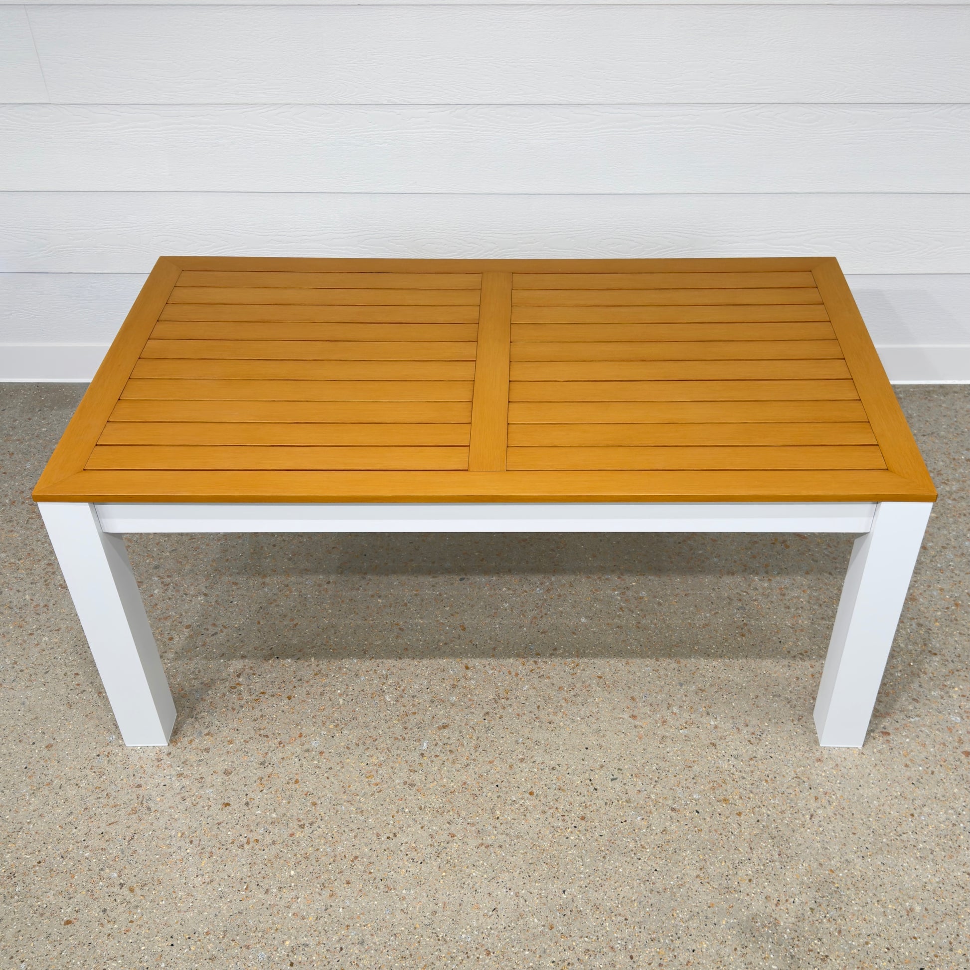 Mildura Rectangle Dining Table - White w/ Brushed Teak Top