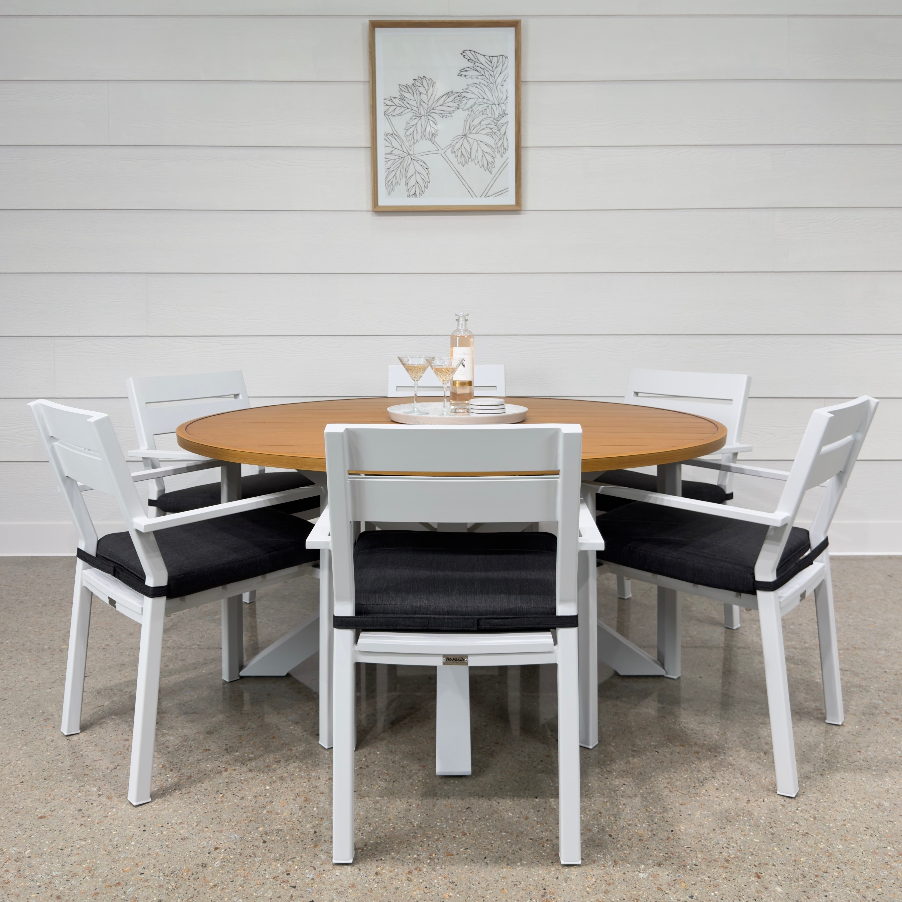 Mildura Round Dining Table - White / Brushed Teak