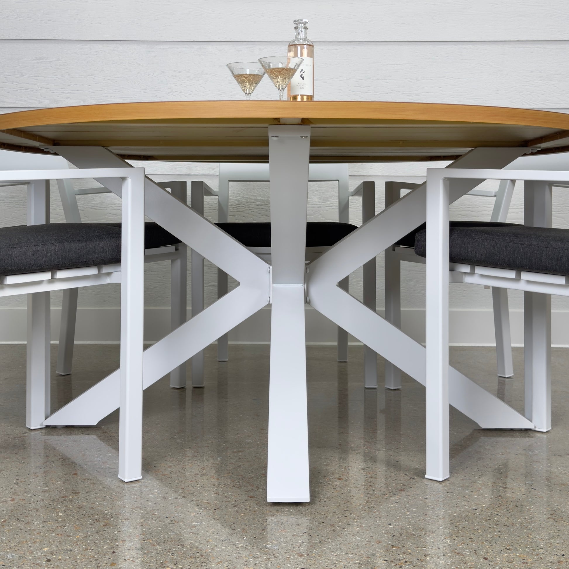 Mildura Round Dining Table - White / Brushed Teak