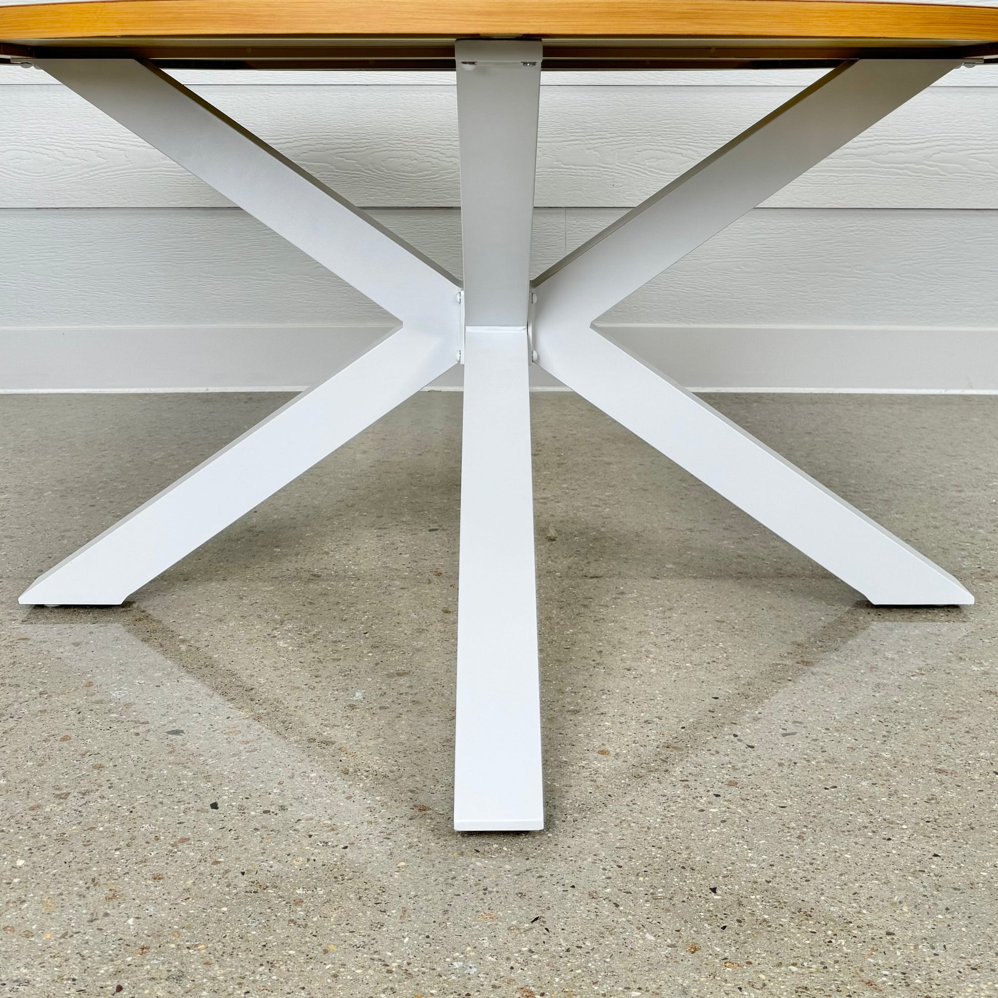 Mildura Round Dining Table - White / Brushed Teak