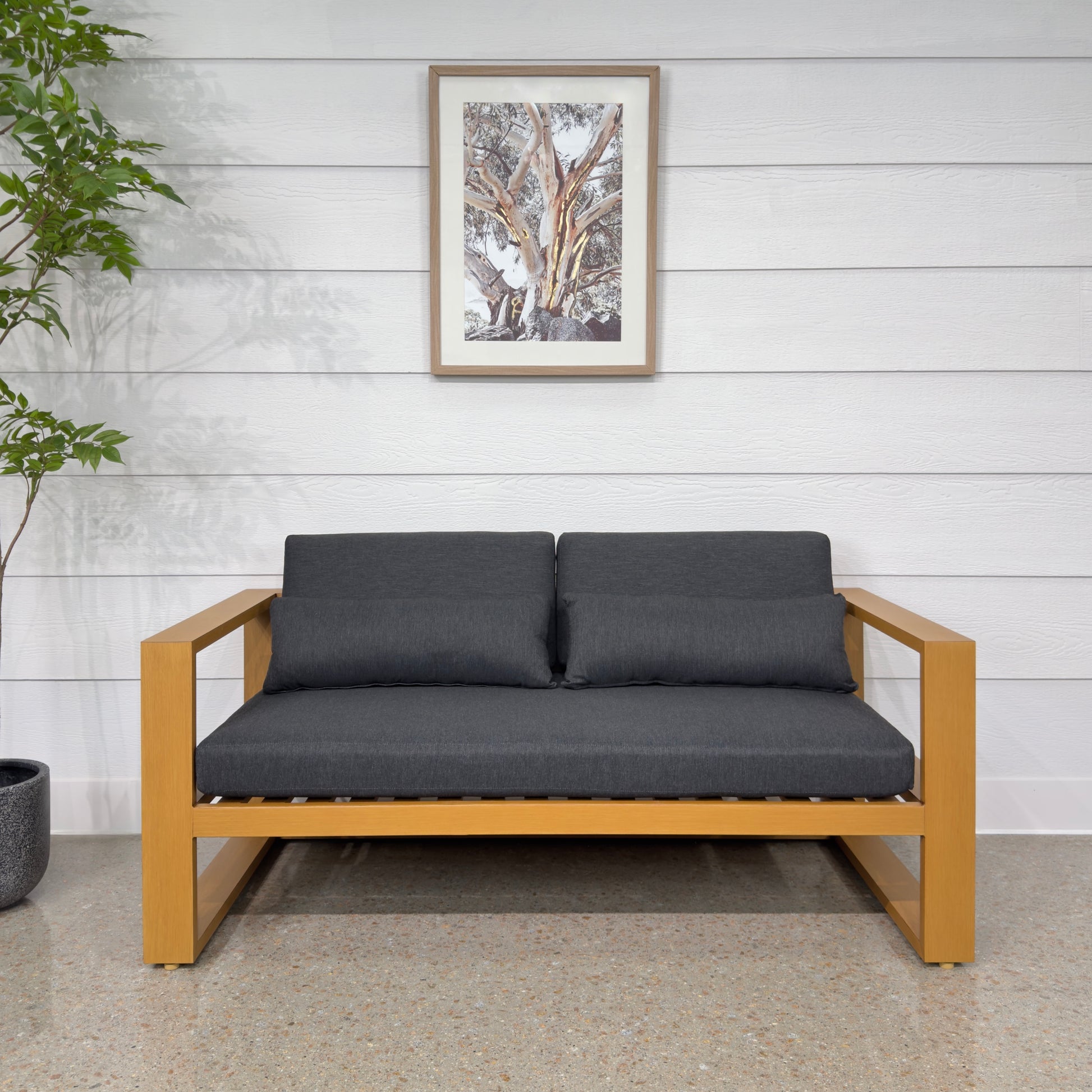 Mildura 2 Seater - Teak Look w/ Denim Grey Cushions
