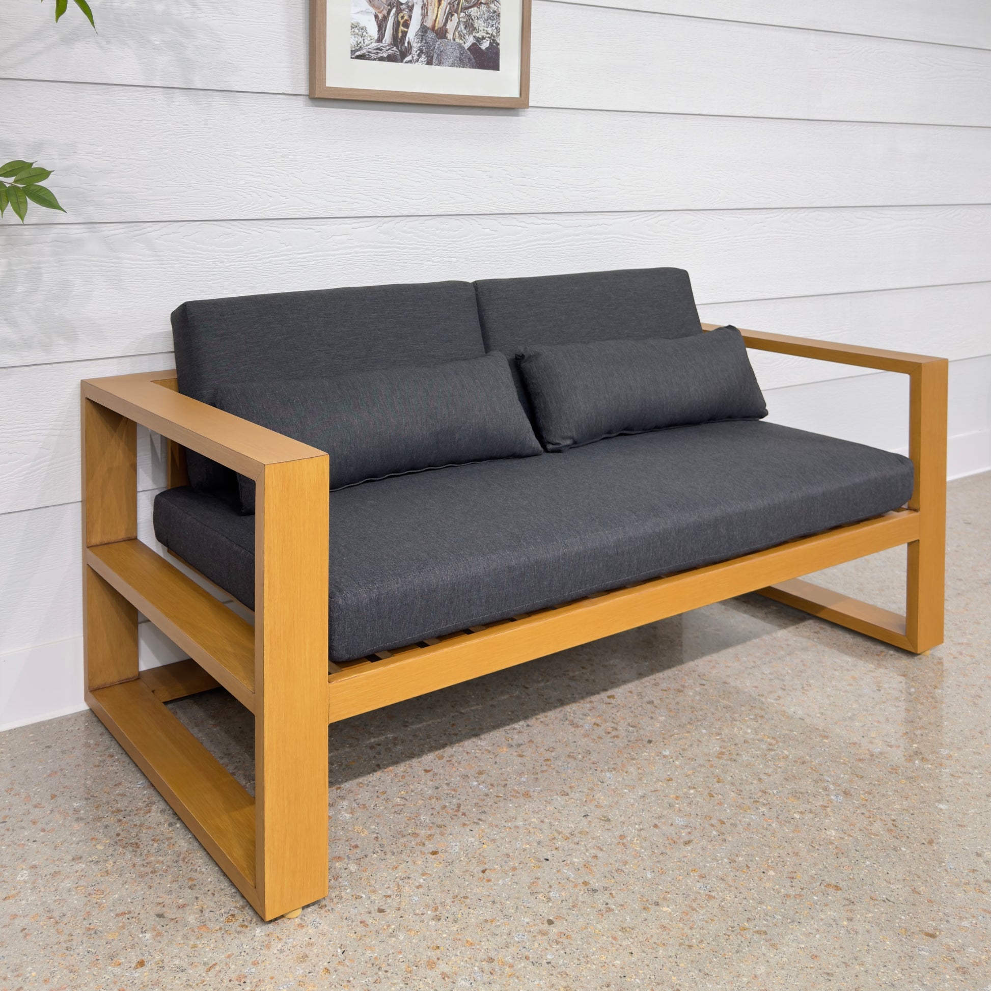 Mildura 2 Seater - Teak Look w/ Denim Grey Cushions