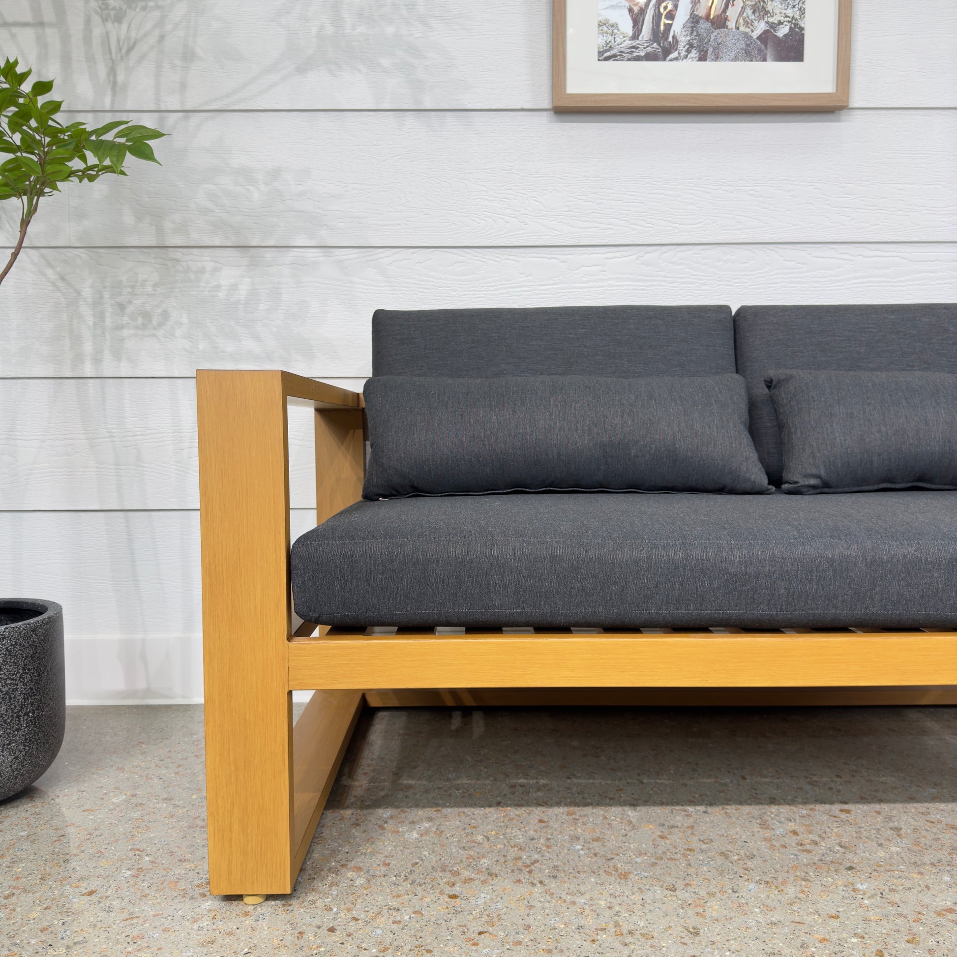 Mildura 2 Seater - Teak Look w/ Denim Grey Cushions