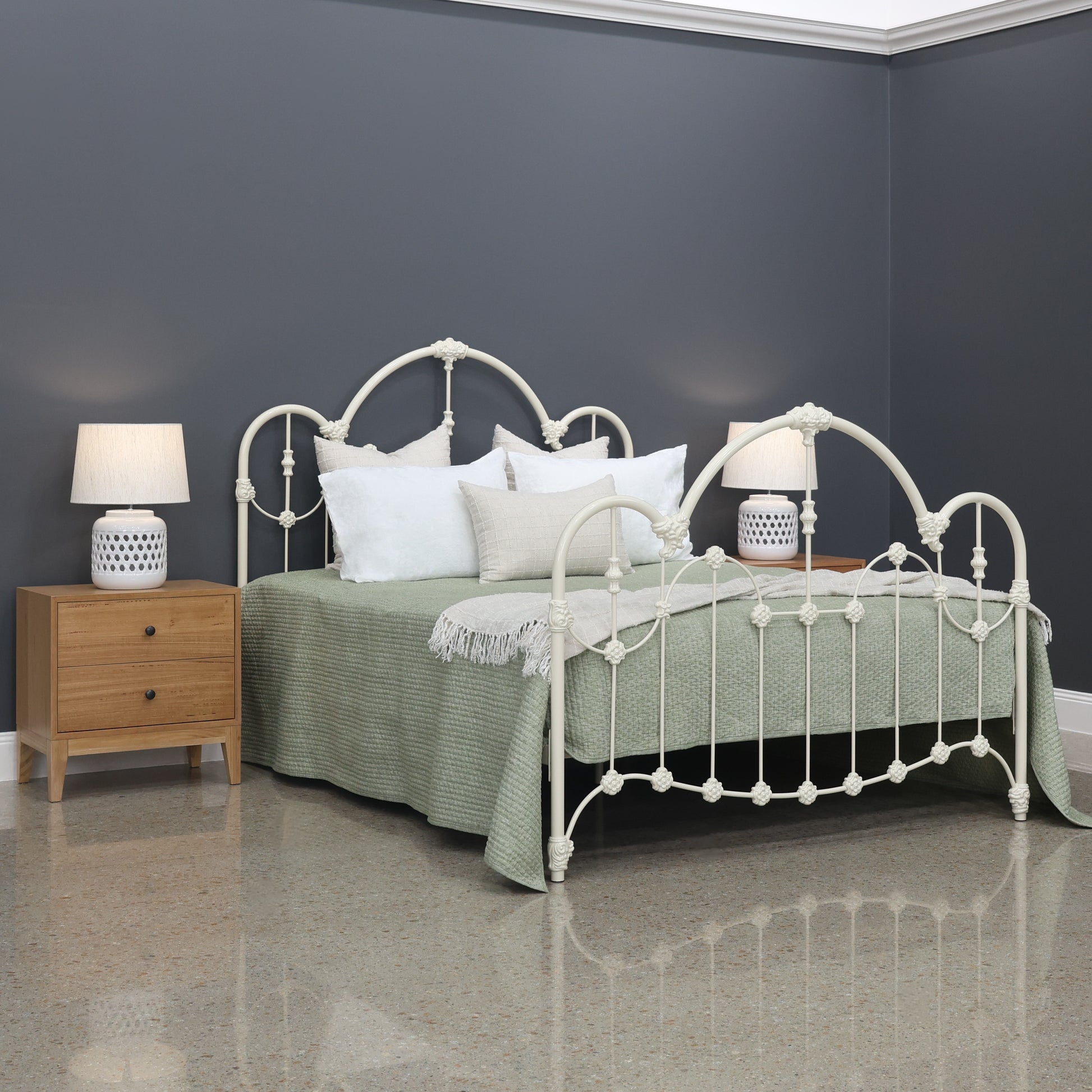 Normandy Wrought Iron Bed - Antique White