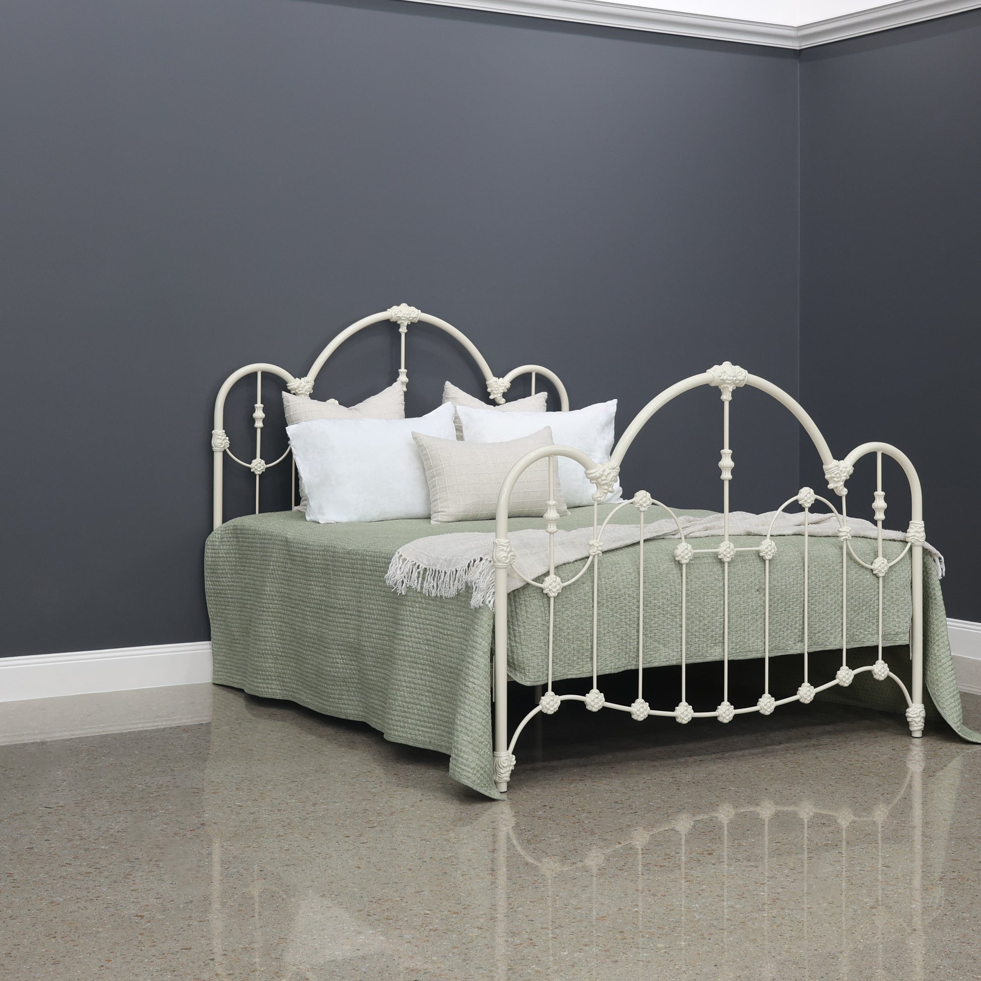 Normandy Wrought Iron Bed - Antique White