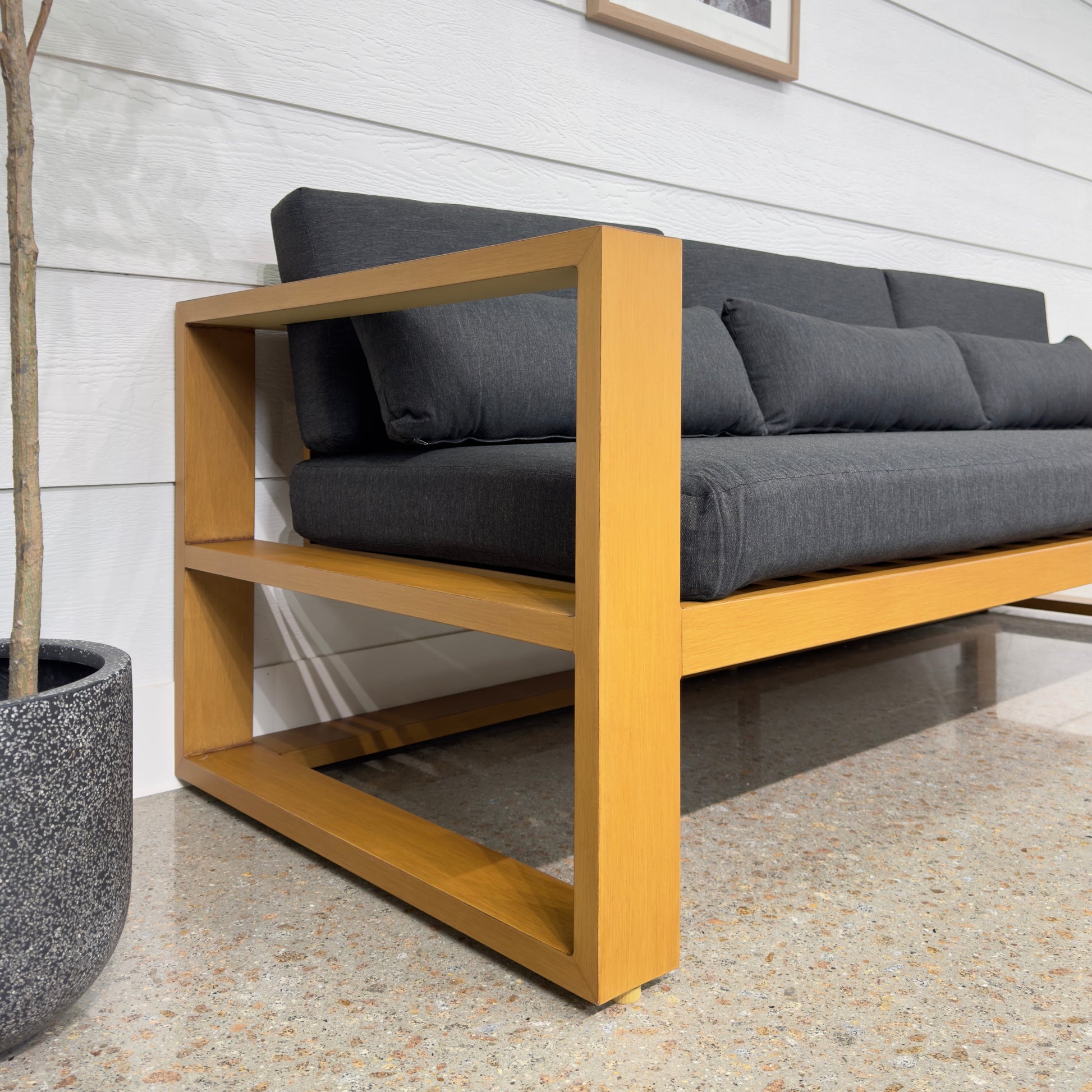 Mildura 3 Seater - Teak Look w/ Denim Grey Cushions