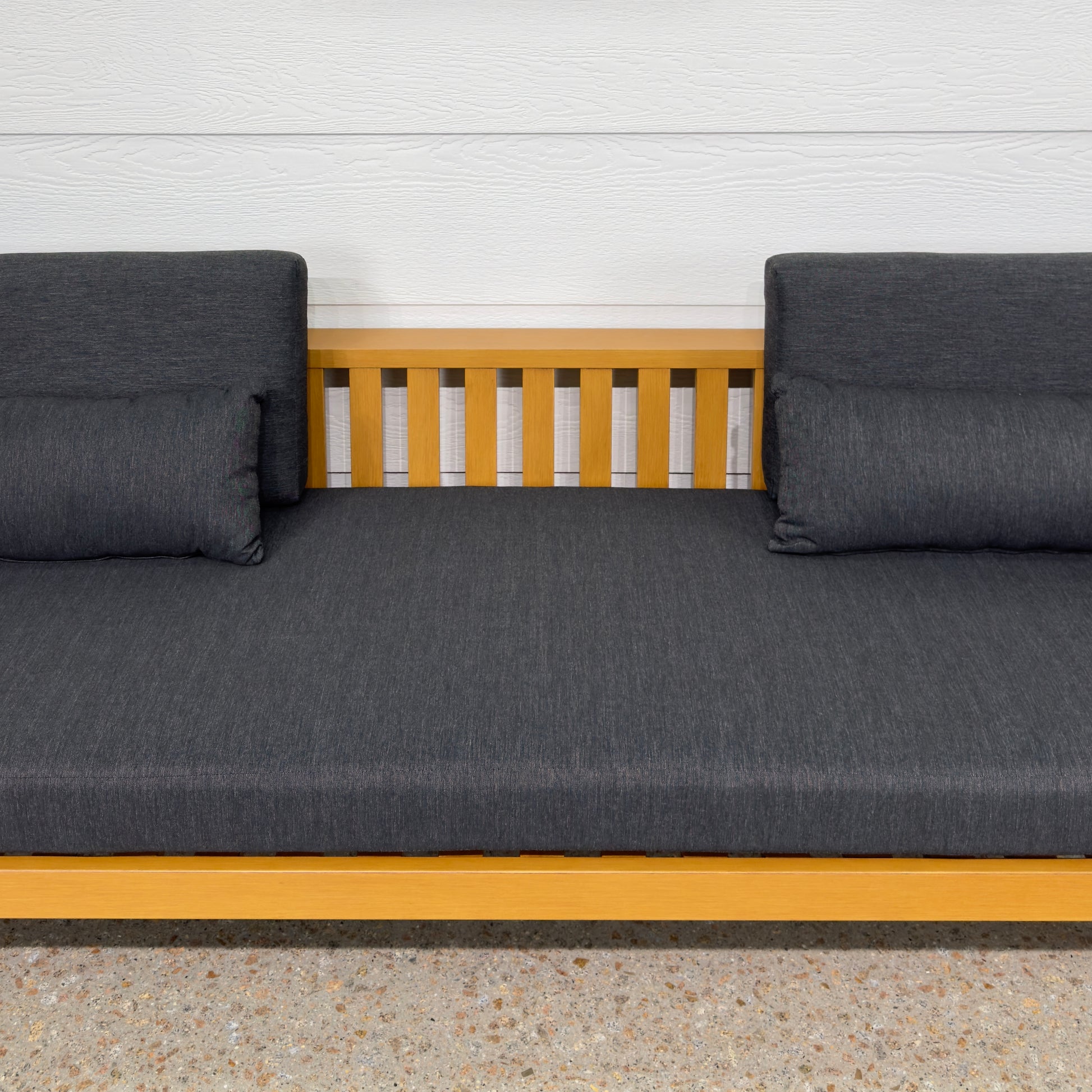 Mildura 3 Seater - Teak Look w/ Denim Grey Cushions