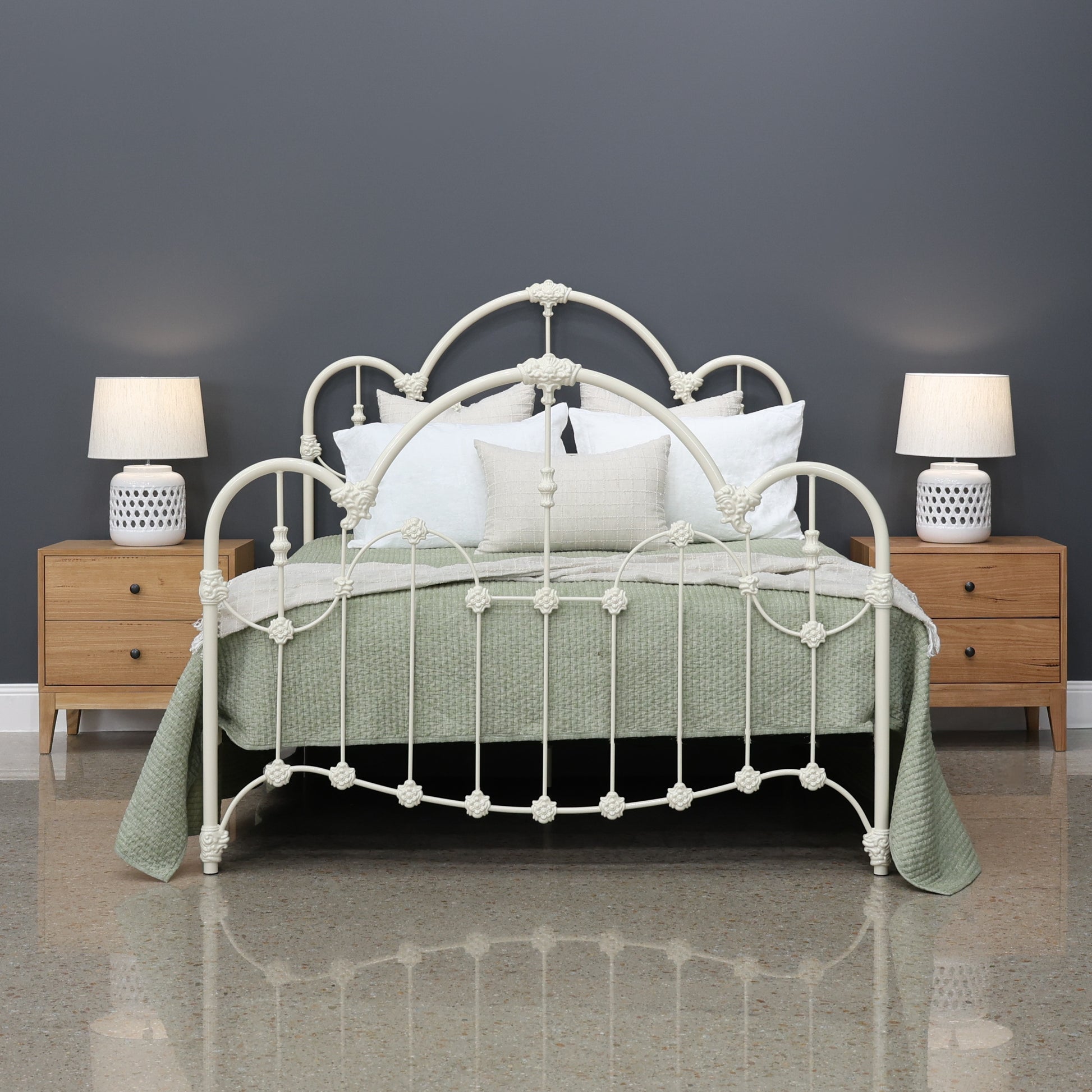 Normandy Wrought Iron Bed - Antique White