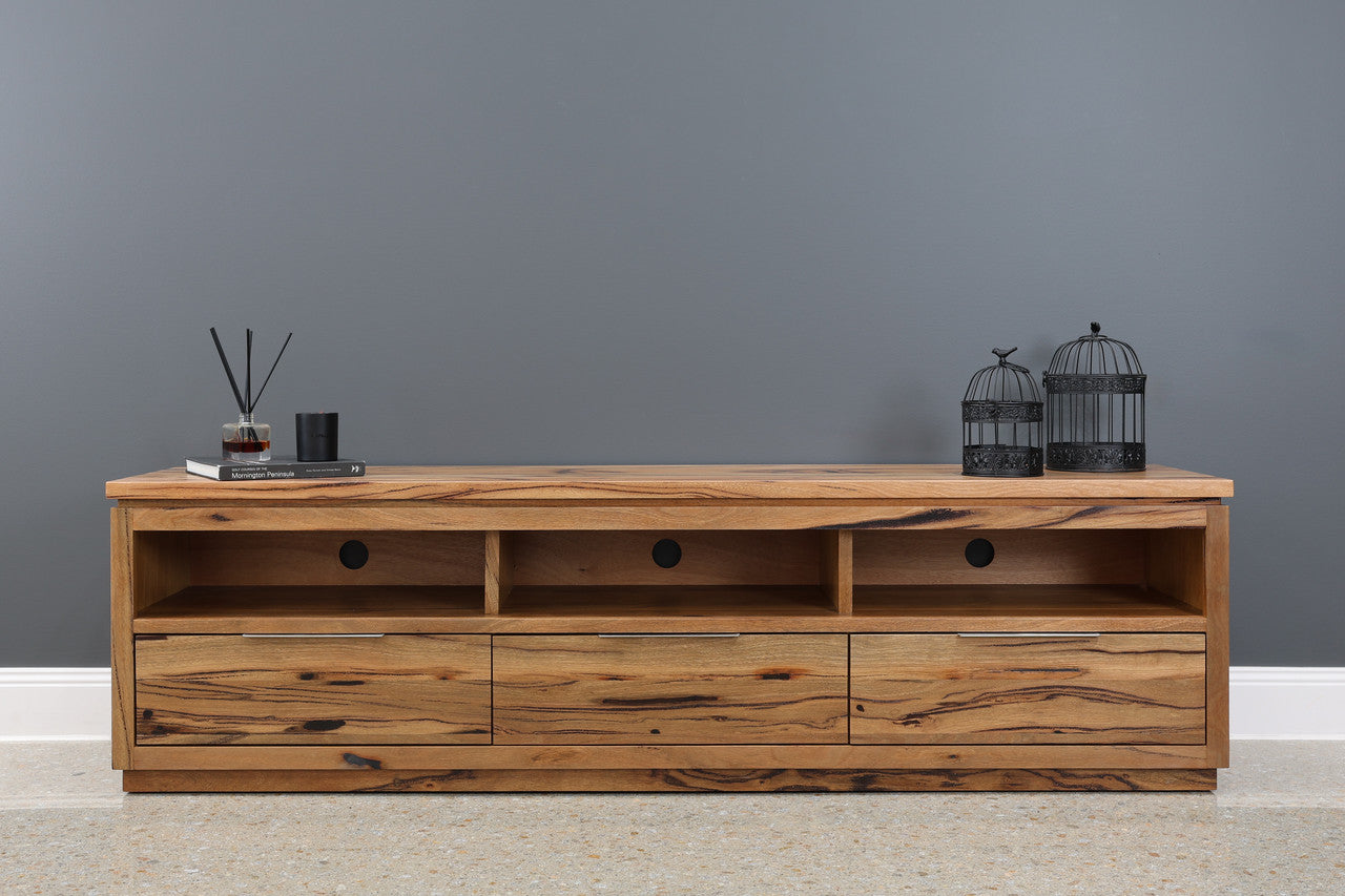 The Marri Wood TV Unit w/ 3 Drawers 3 Niches