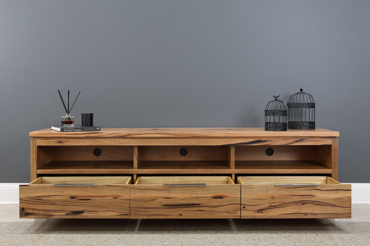 The Marri Wood TV Unit w/ 3 Drawers 3 Niches
