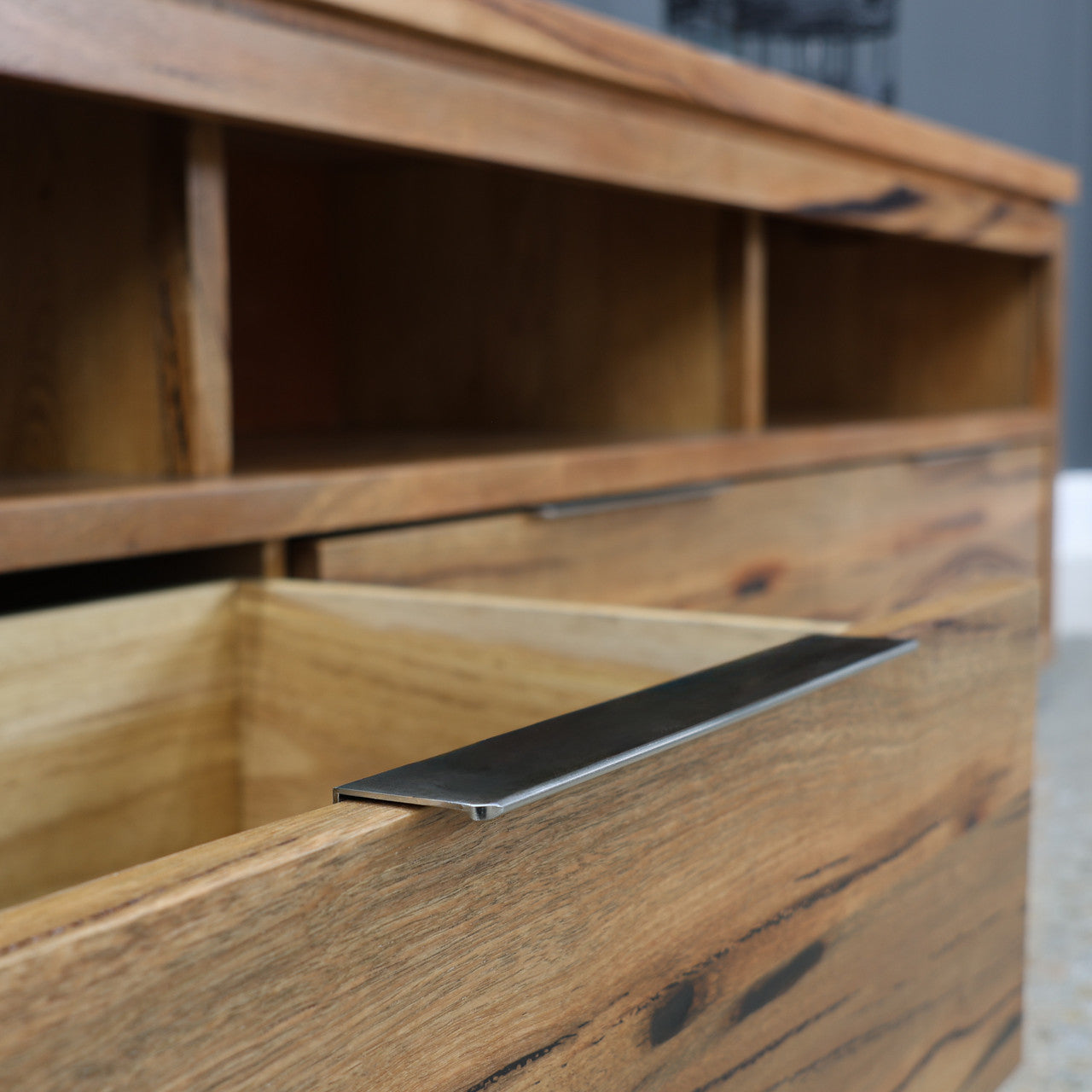 The Marri Wood TV Unit w/ 3 Drawers 3 Niches