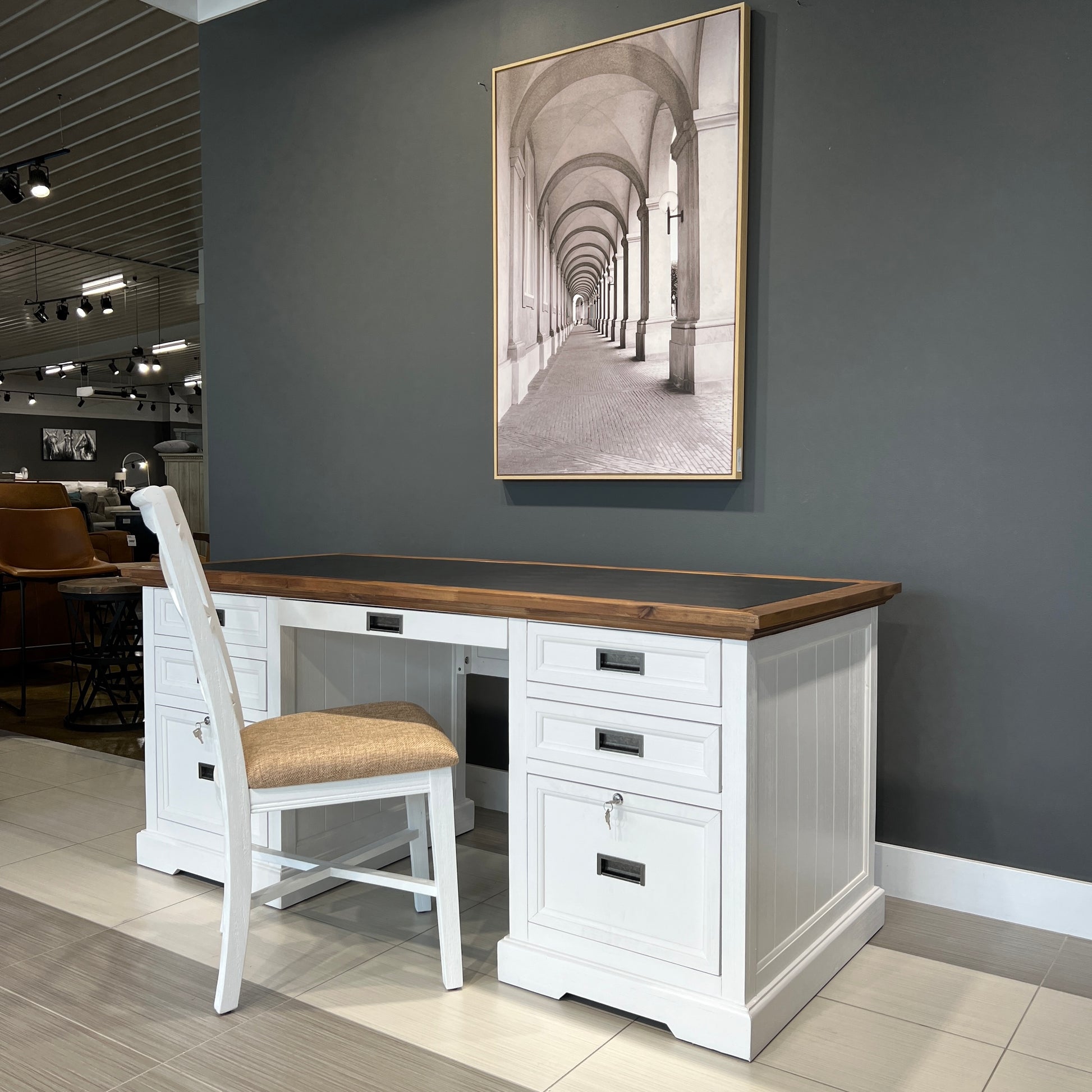 Provedore Two Tone Desk - Vinyl Top