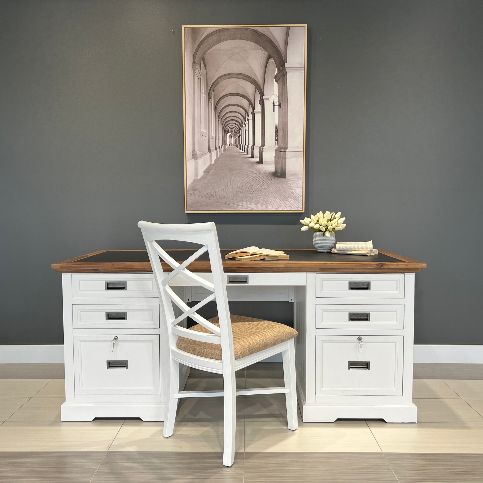 Provedore Two Tone Desk - Vinyl Top