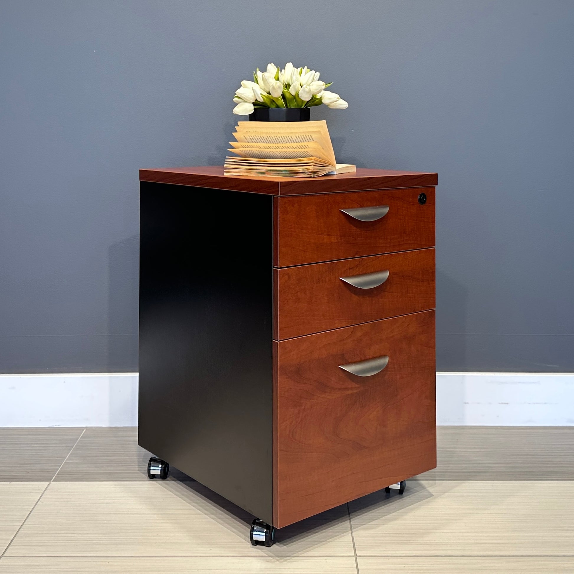 Performance 2 Drawer, 1 File Pedestal - Red Gum/ Charcoal