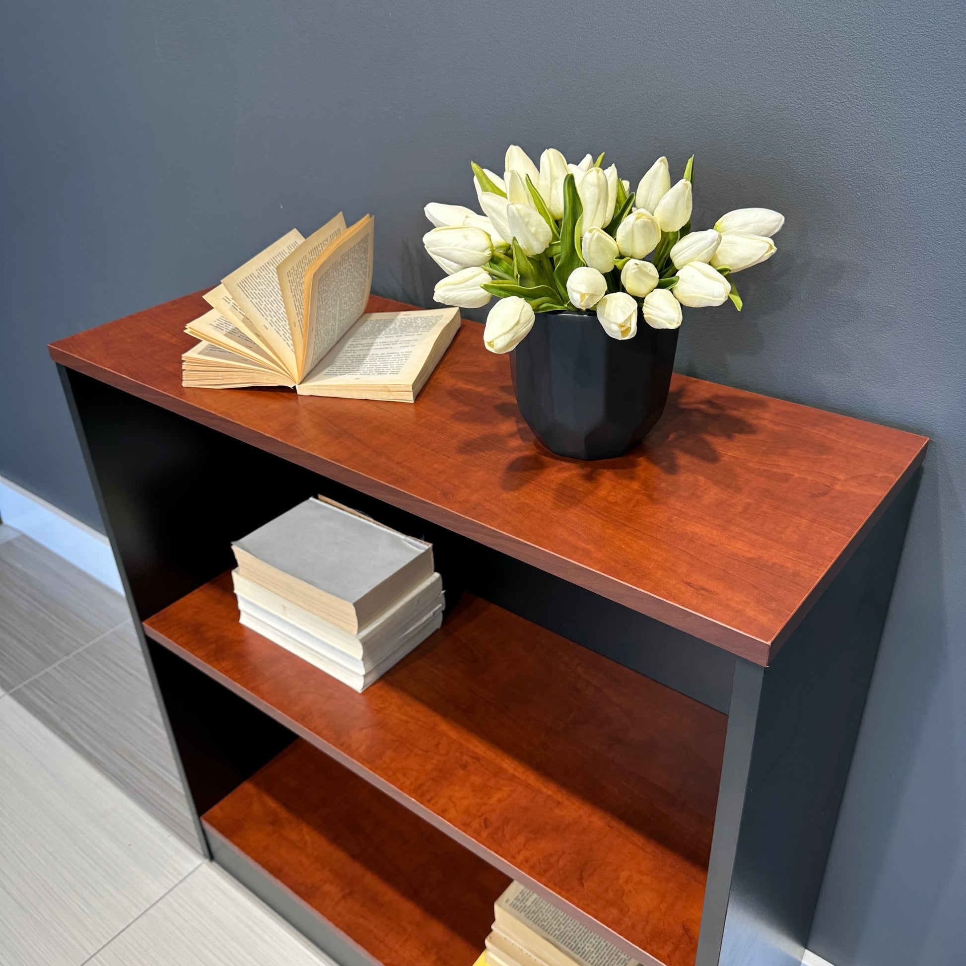 Performance Bookcase Small - Red Gum/ Charcoal