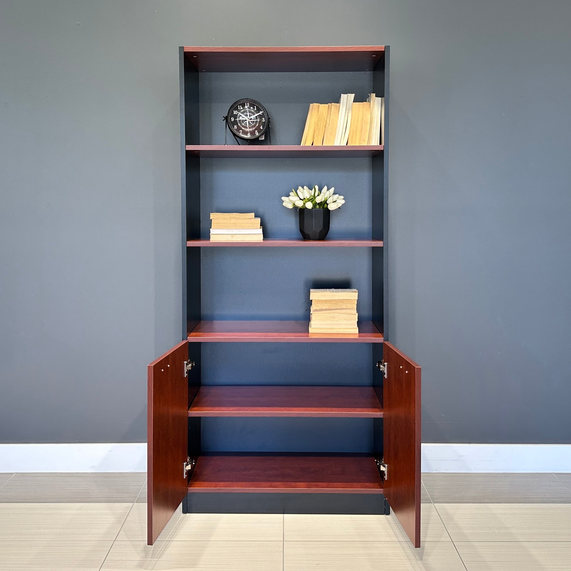 Performance Bookcase Split Large - Red Gum/ Charcoal