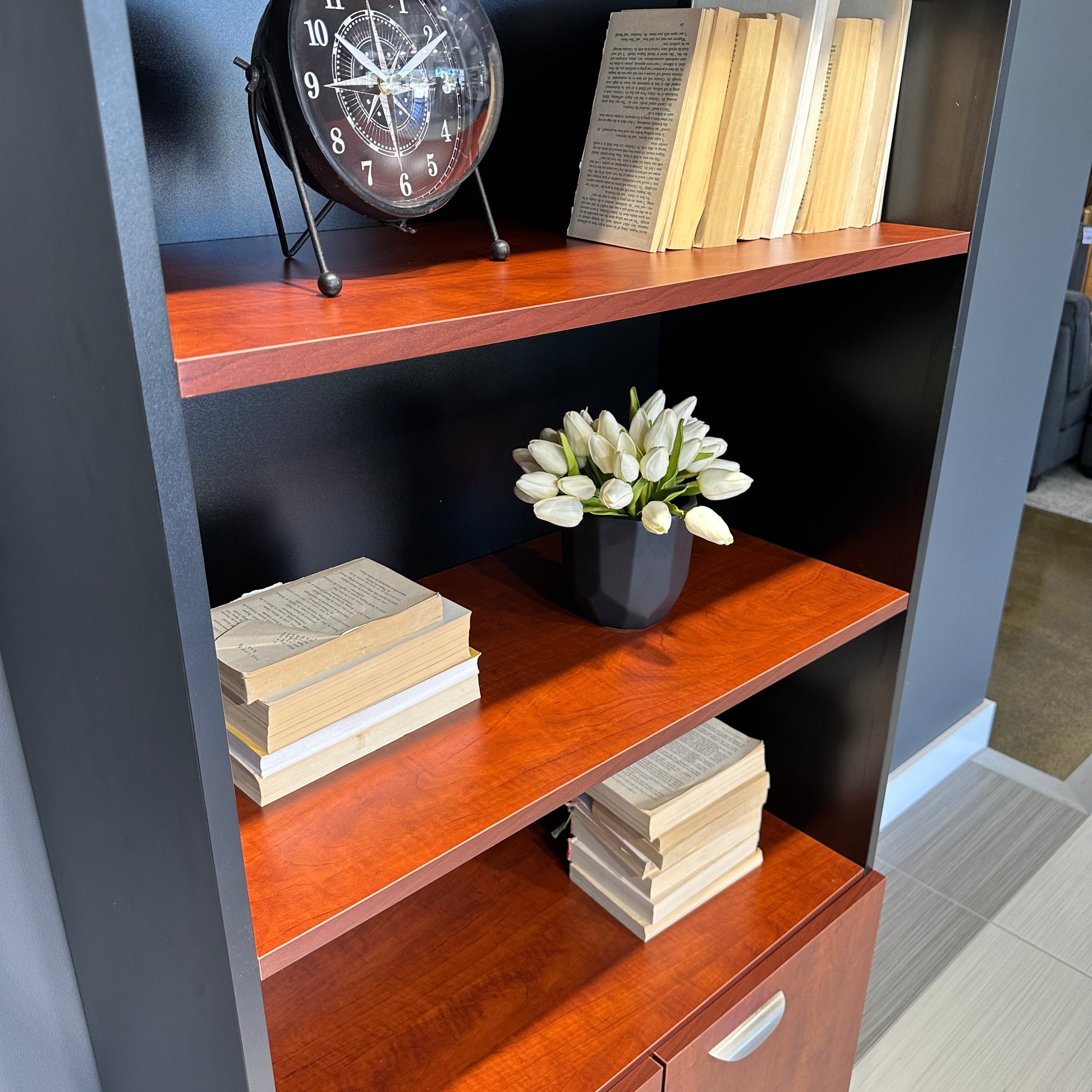Performance Bookcase Split Large - Red Gum/ Charcoal