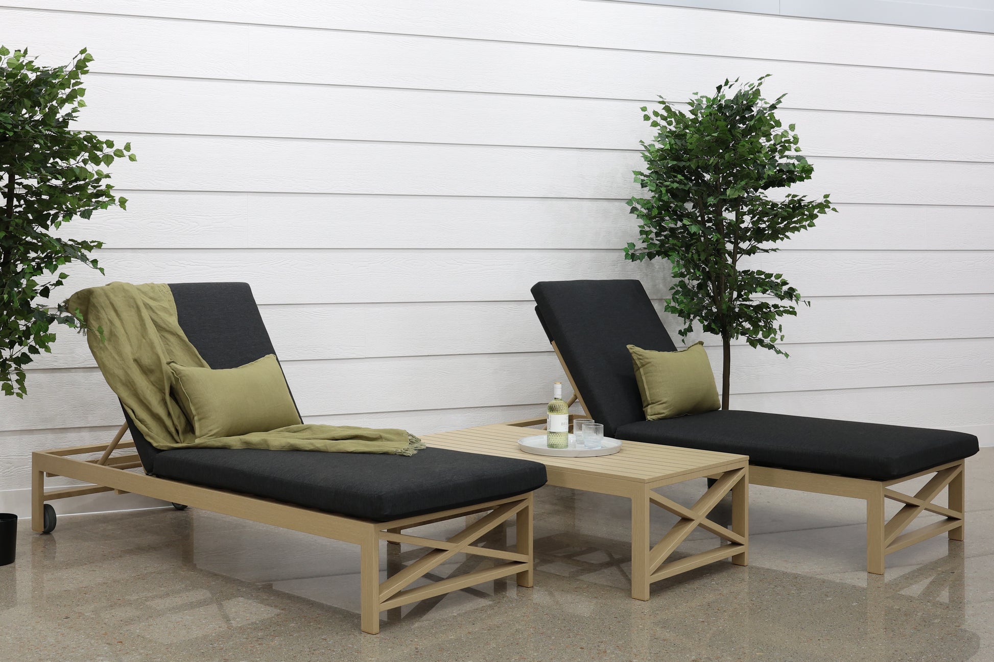Kingscliff Sun Lounge Set of 2 - Natural Light Oak