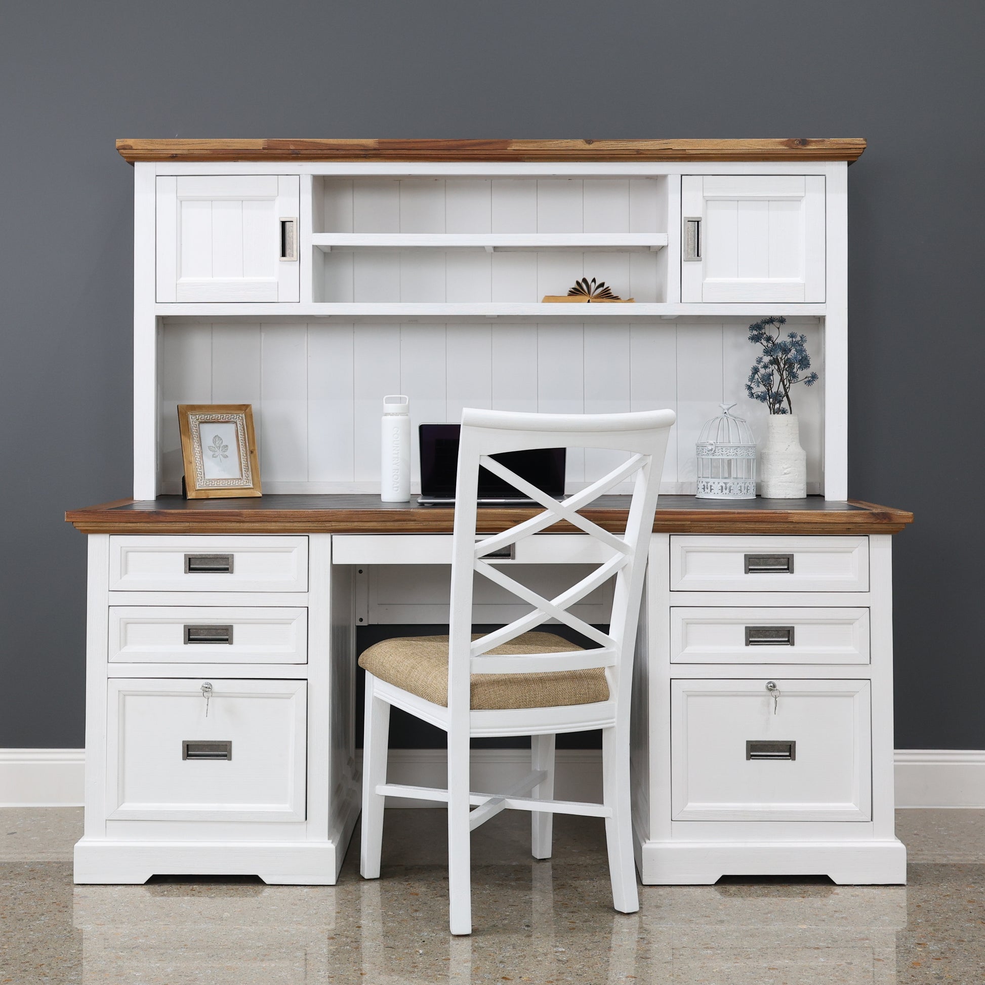 Provedore Two Tone Desk & Hutch