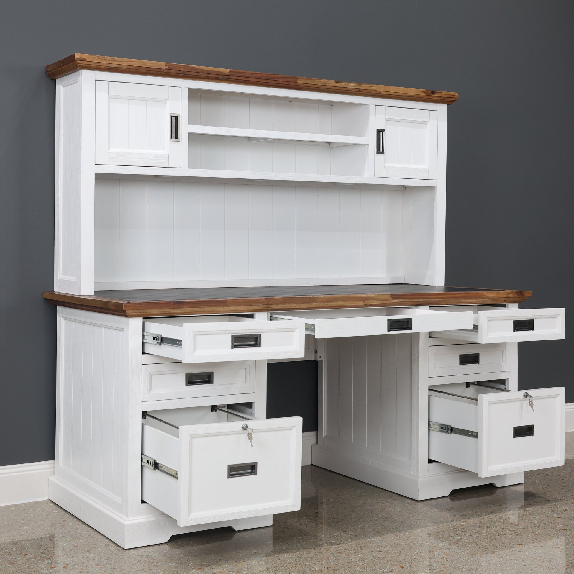 Provedore Two Tone Desk & Hutch
