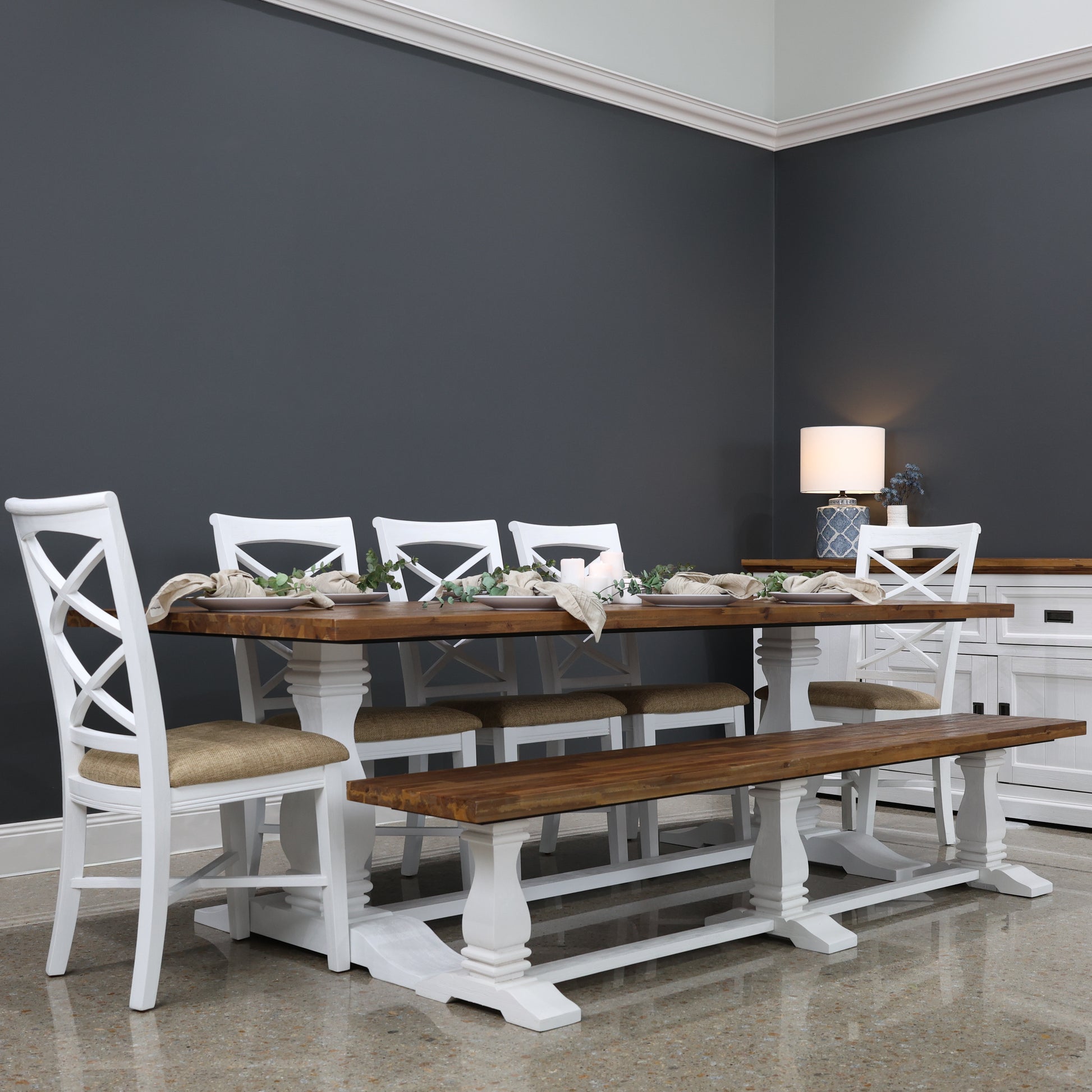 Provedore Two Tone Dining Table - Pedestal Leg