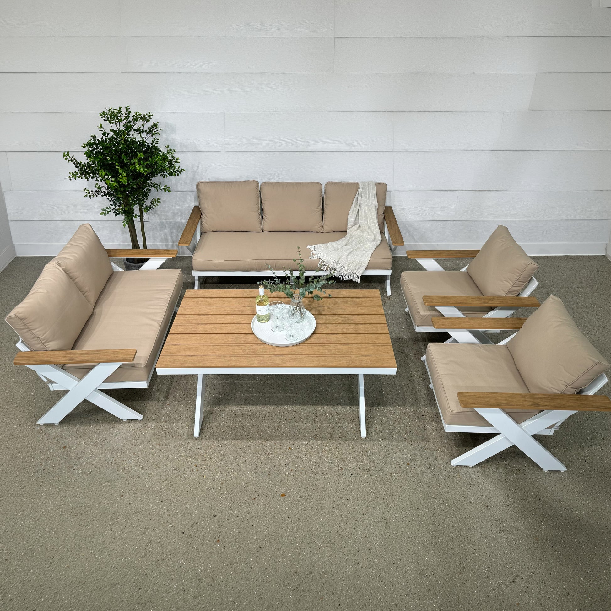 Harrison 5 Piece Outdoor Setting - White