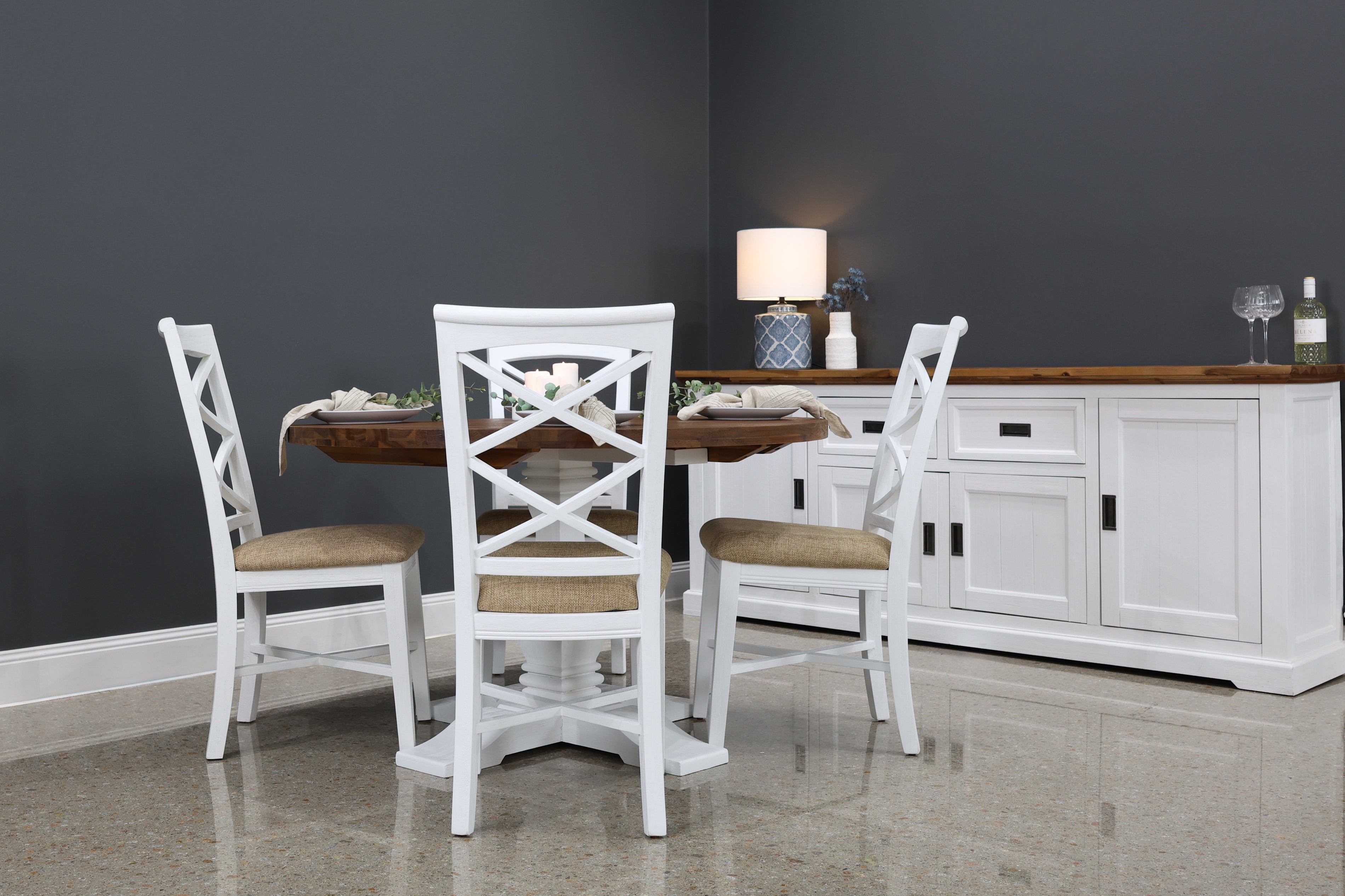 Provedore Two Tone Dining Table - Round Pedestal Leg