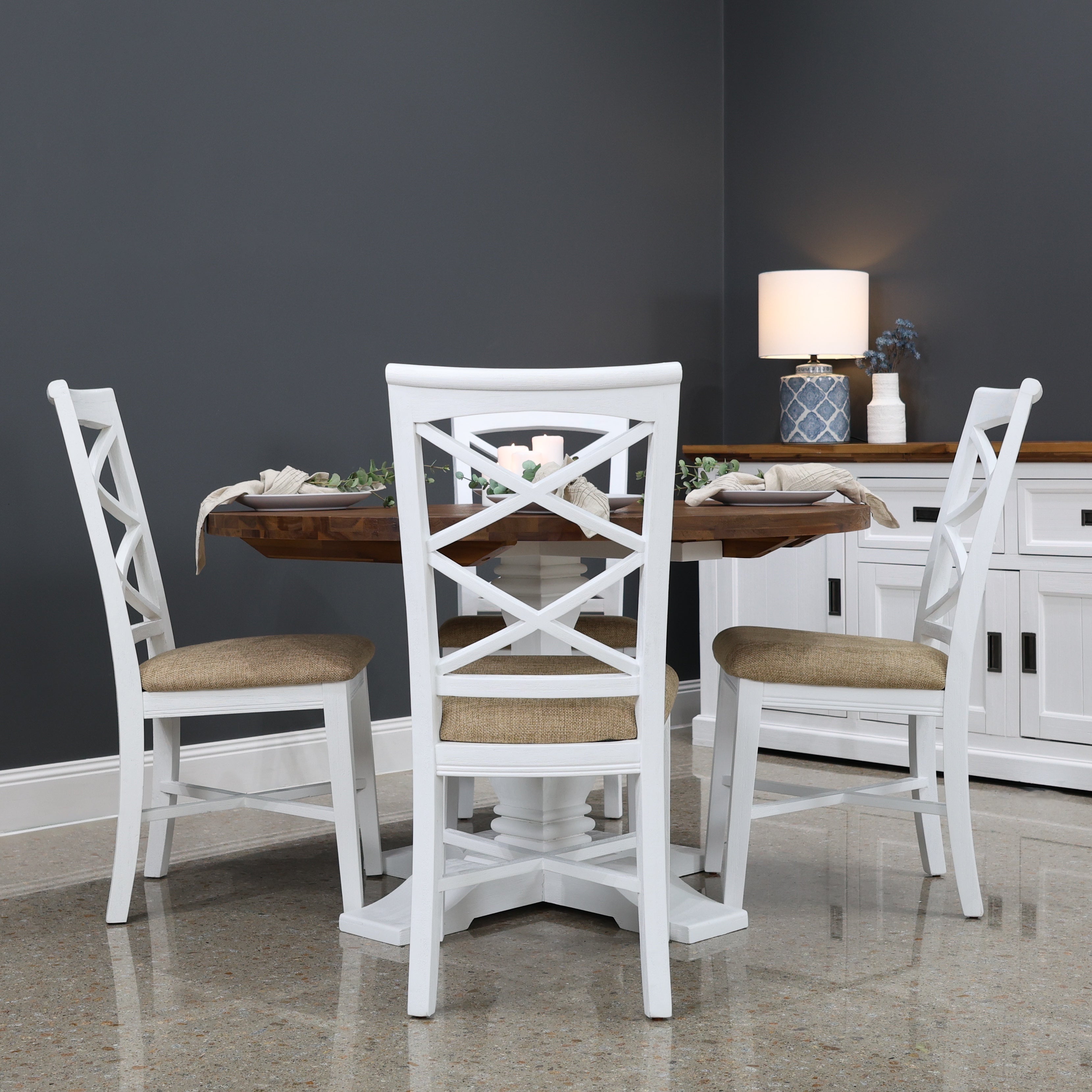 Provedore Two Tone Dining Table - Round Pedestal Leg