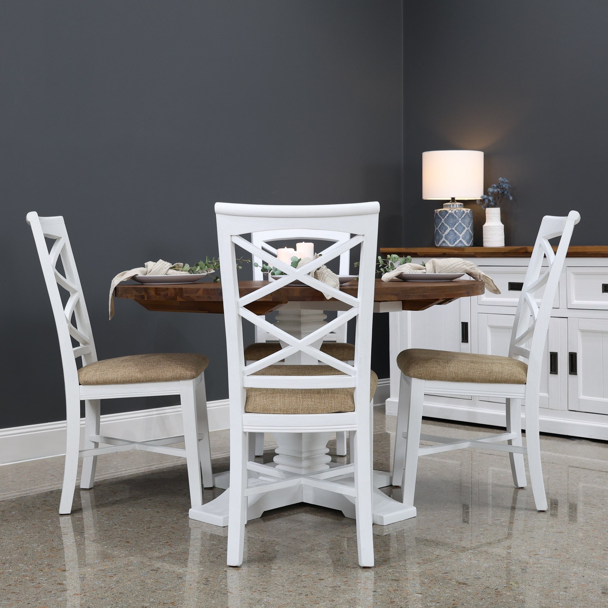 Provedore Two Tone Dining Table - Round Pedestal Leg