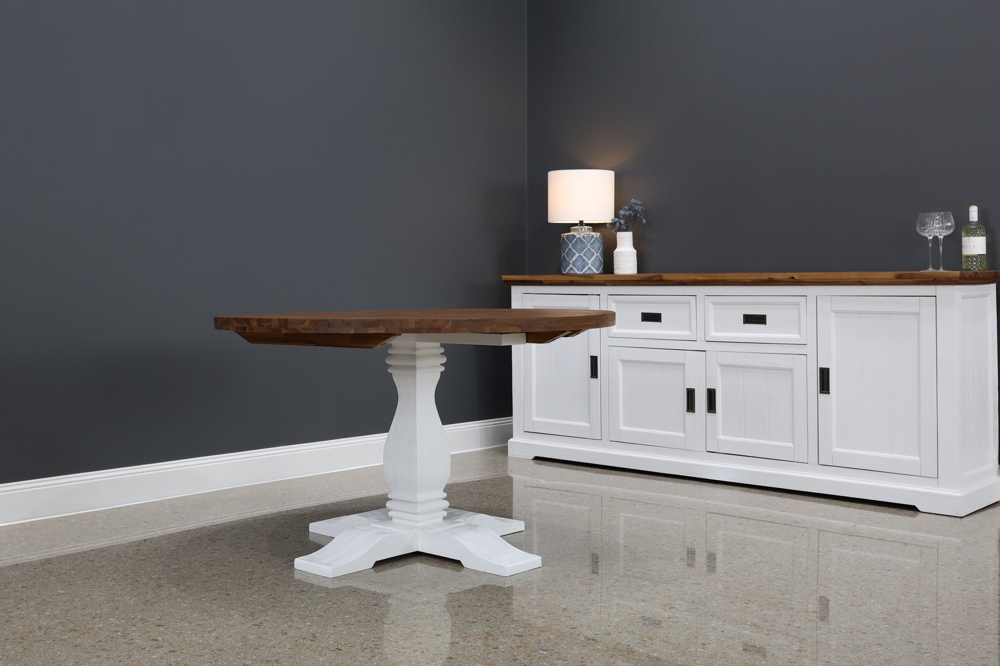 Provedore Two Tone Dining Table - Round Pedestal Leg