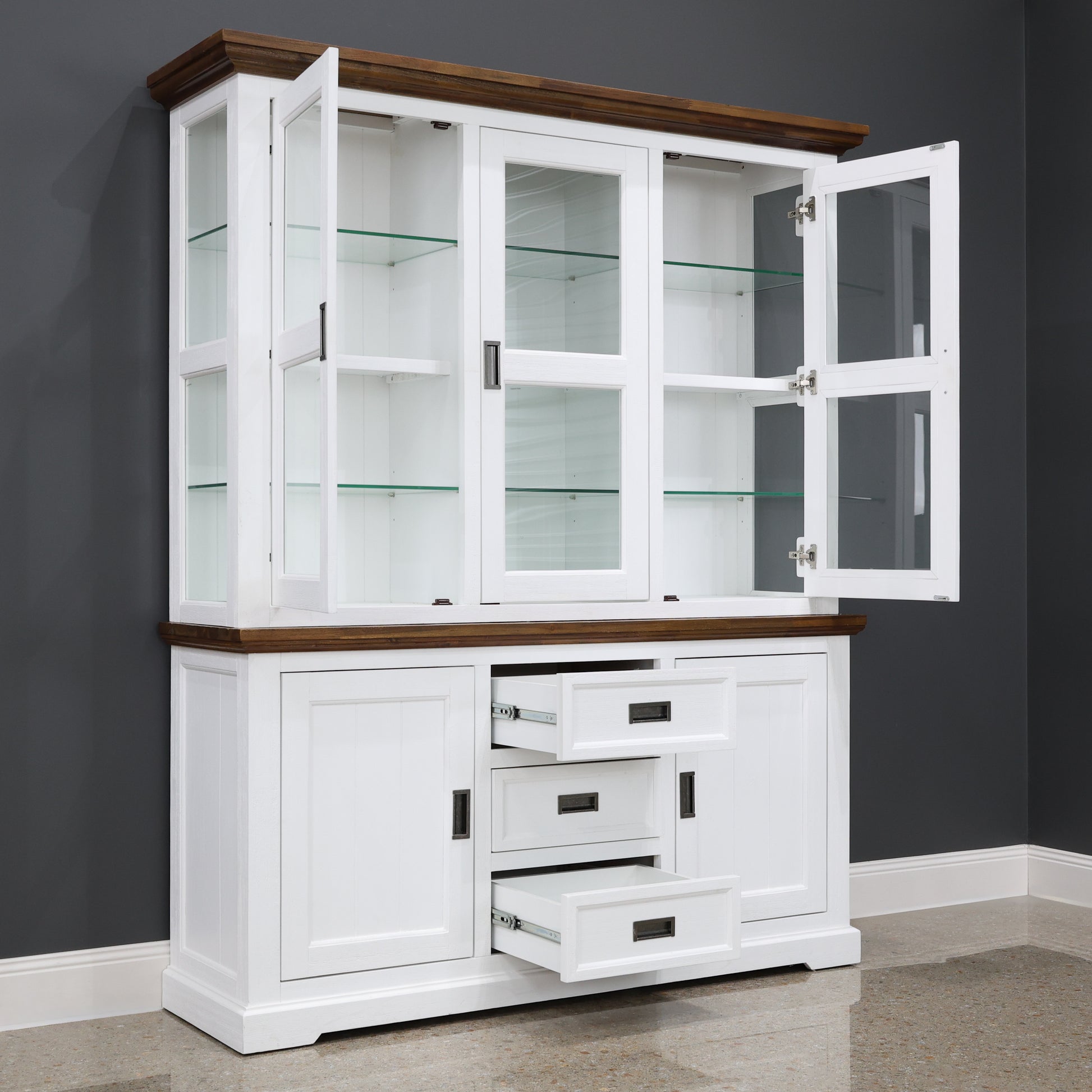 Provedore Two Tone Buffet & Glass Door Hutch