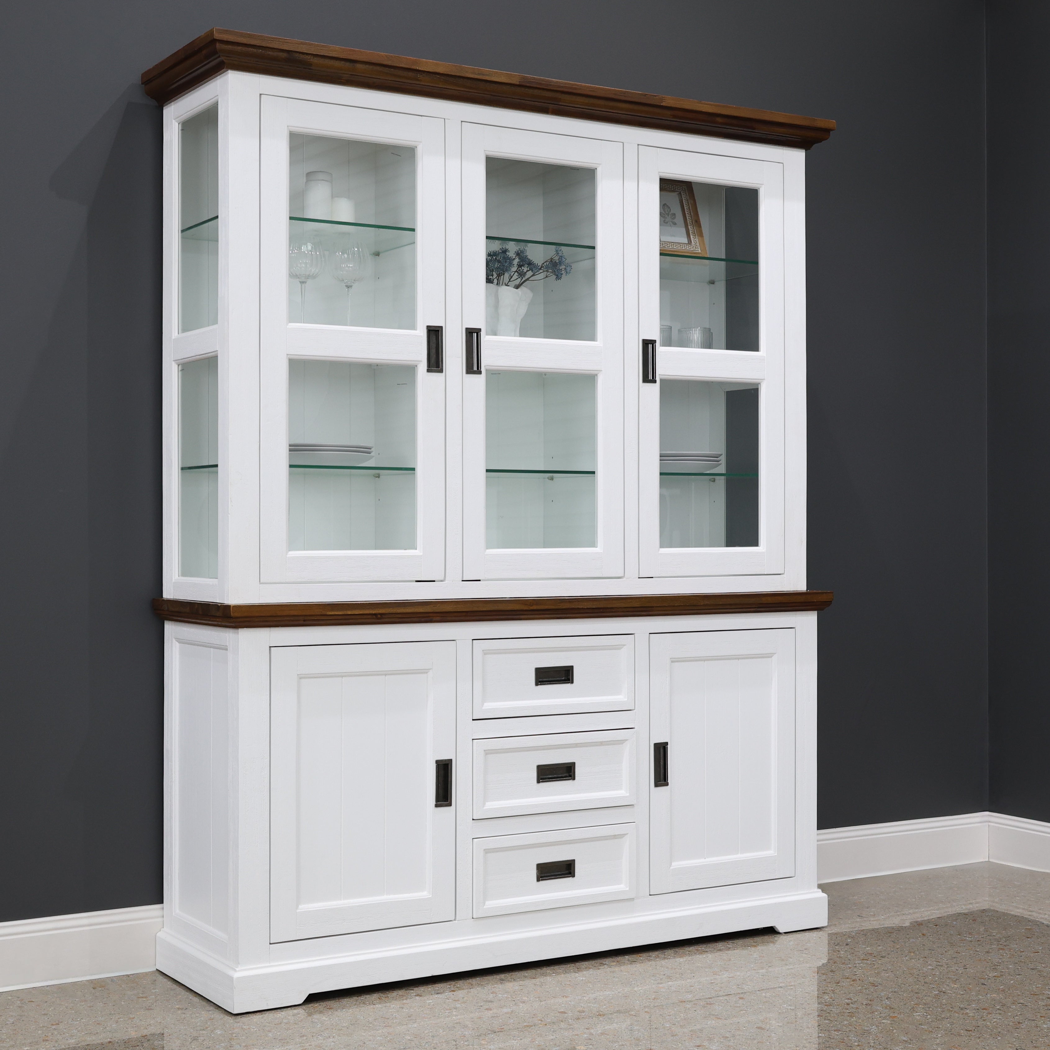 Provedore Two Tone Buffet & Glass Door Hutch