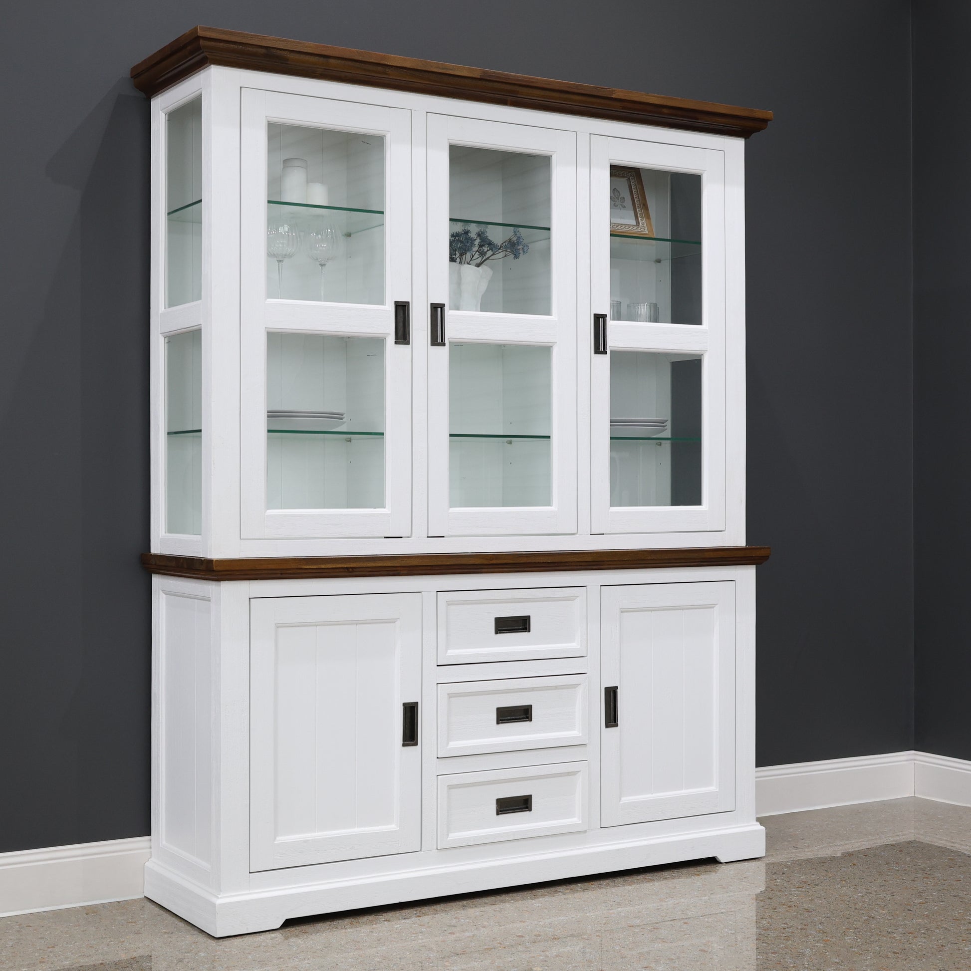 Provedore Two Tone Buffet & Glass Door Hutch