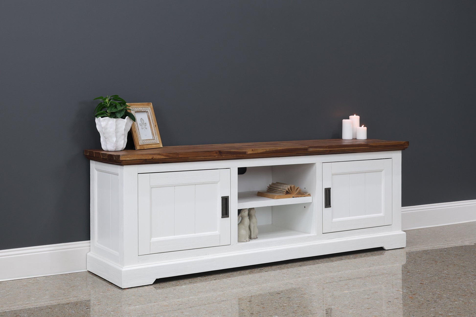 Provedore Two Tone Tv Unit - Medium w/ 2 Doors 2 Niches