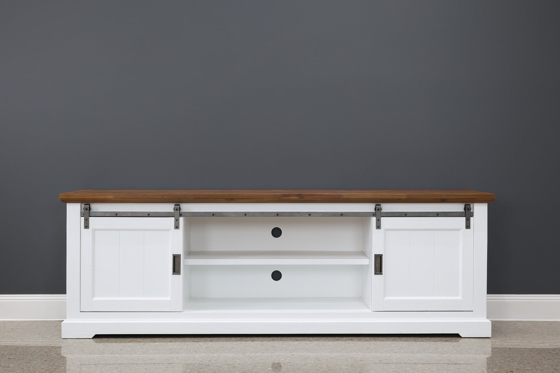 Provedore Two Tone Tv Unit - Large w/ 2 Barn Doors, 4 Drawers