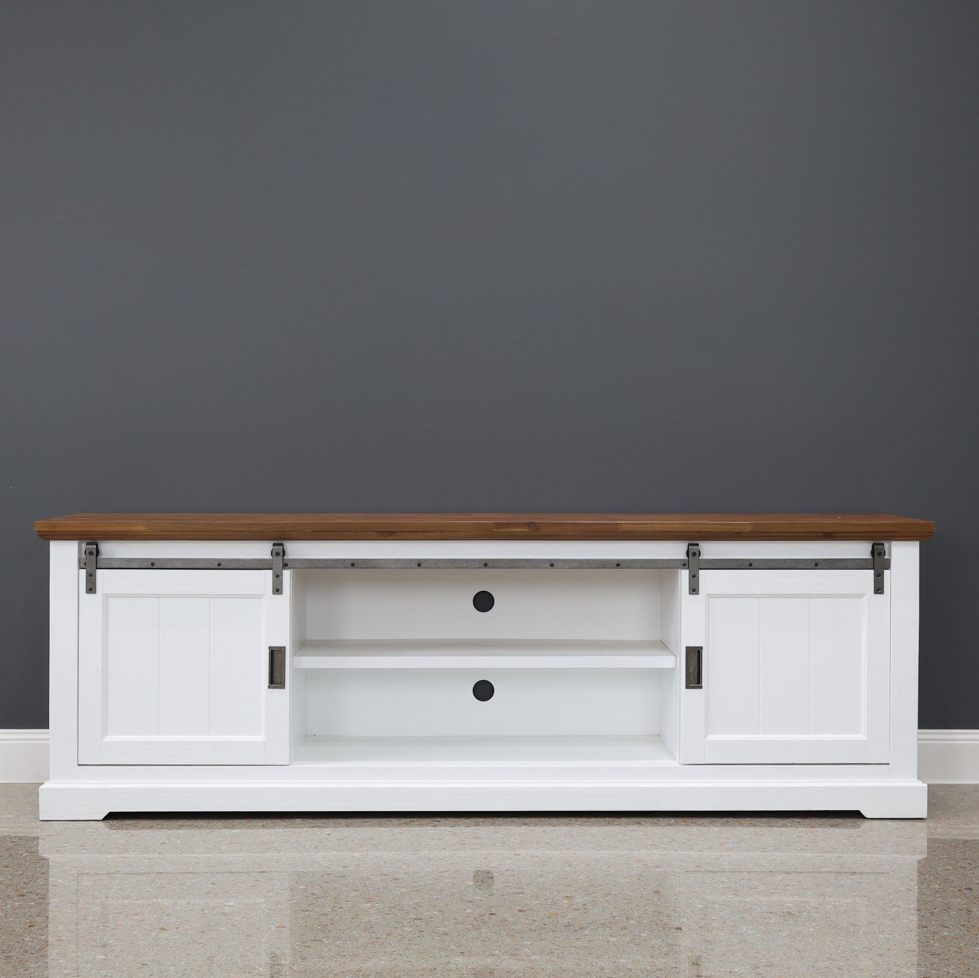 Provedore Two Tone Tv Unit - Large w/ 2 Barn Doors, 4 Drawers
