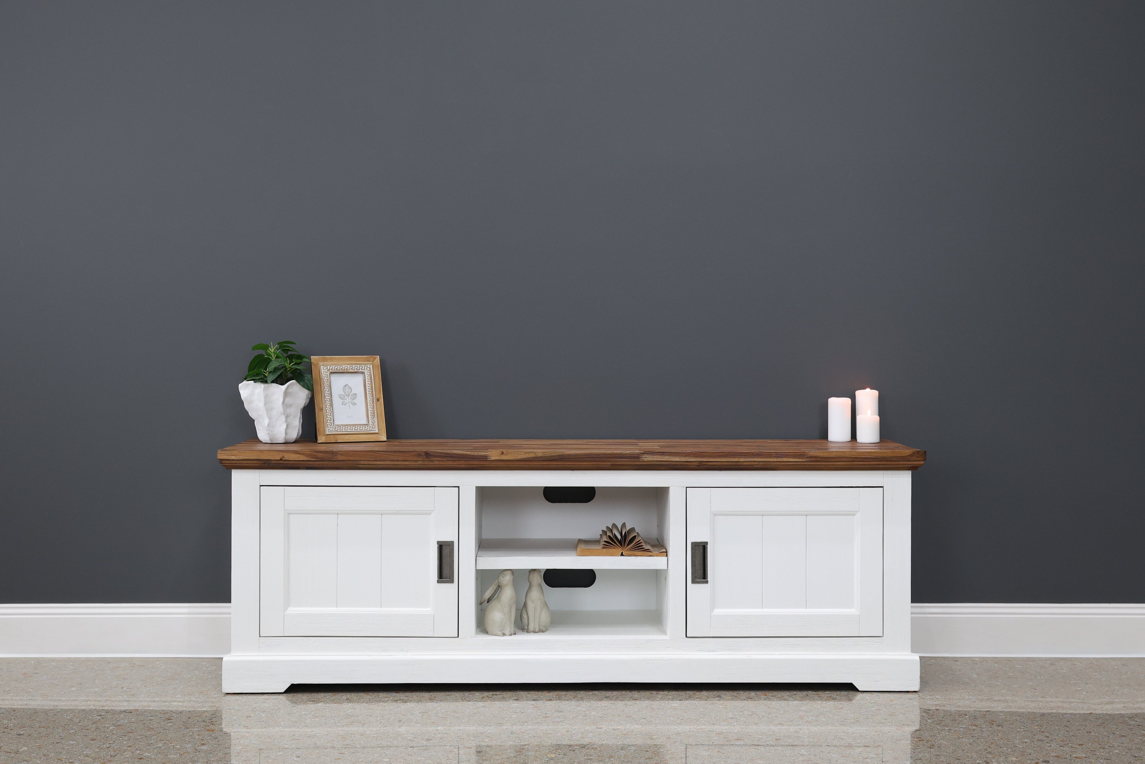 Provedore Two Tone Tv Unit - Medium w/ 2 Doors 2 Niches