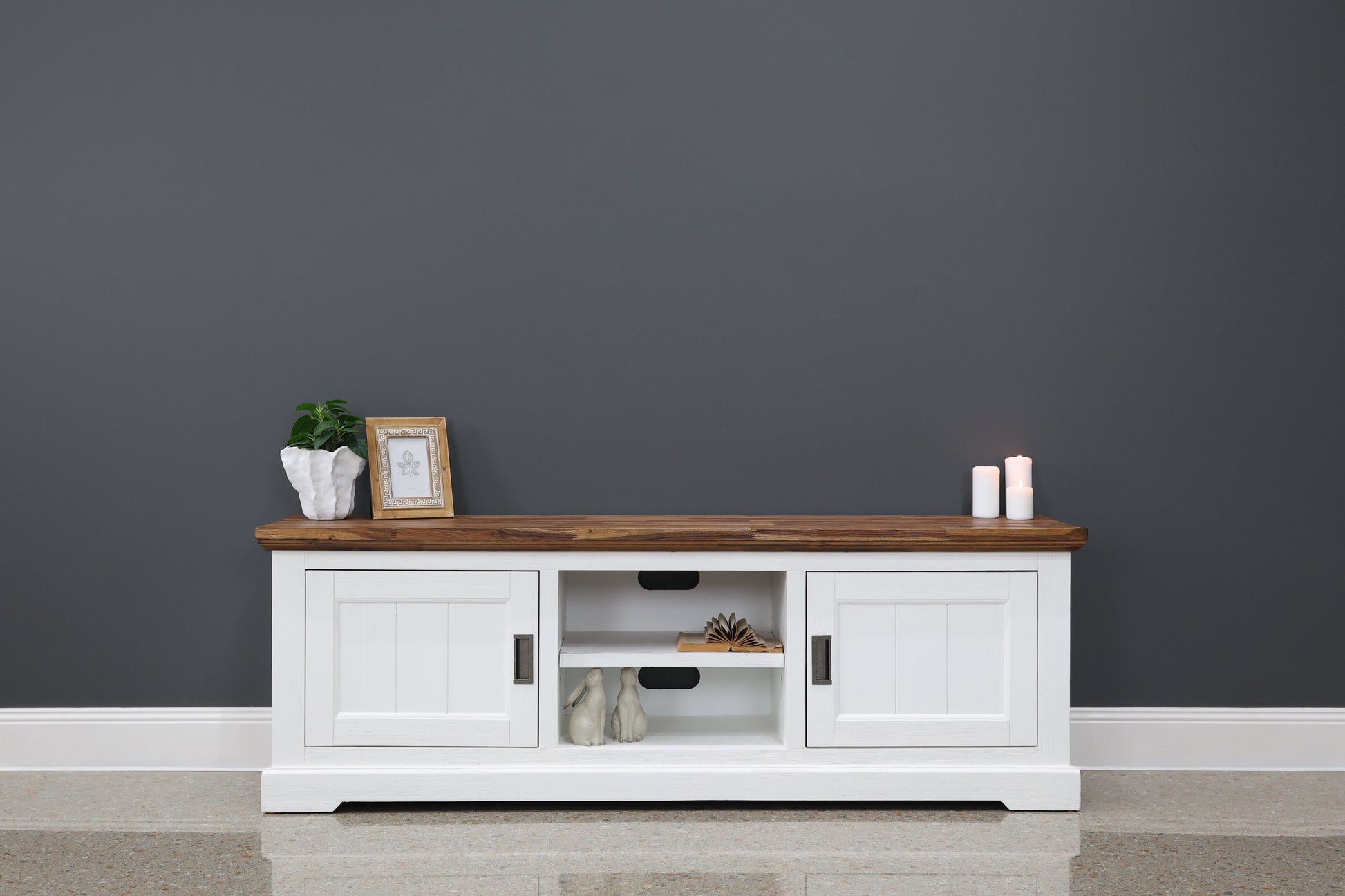 Provedore Two Tone Tv Unit - Medium w/ 2 Doors 2 Niches