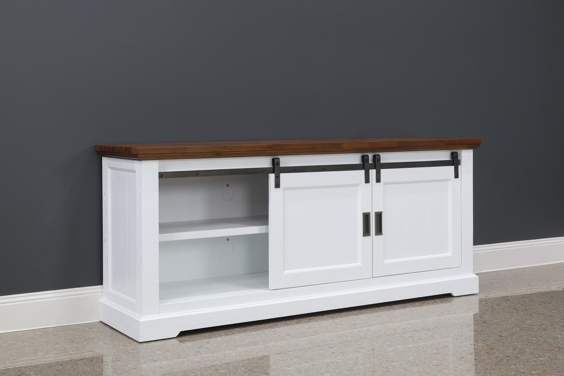 Provedore Two Tone Tv Unit - Medium w/ 2 Drawers 2 Sliding Barn Doors