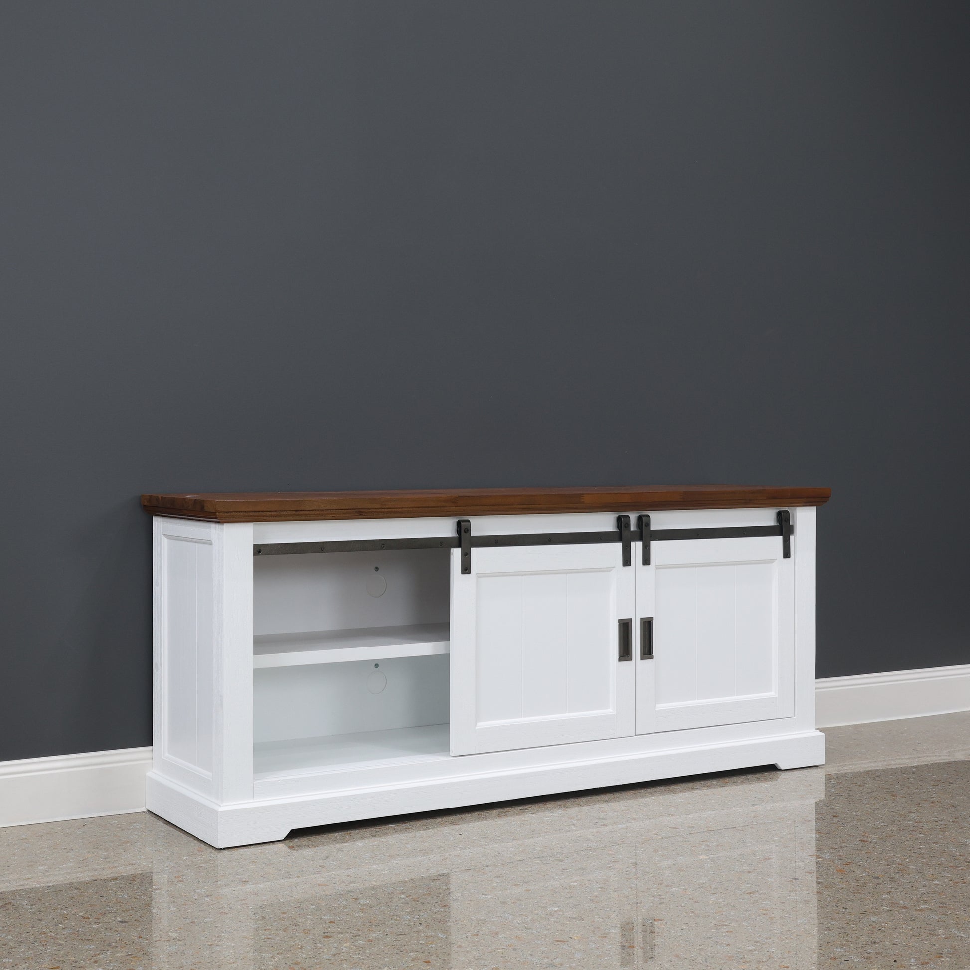 Provedore Two Tone Tv Unit - Medium w/ 2 Drawers 2 Sliding Barn Doors