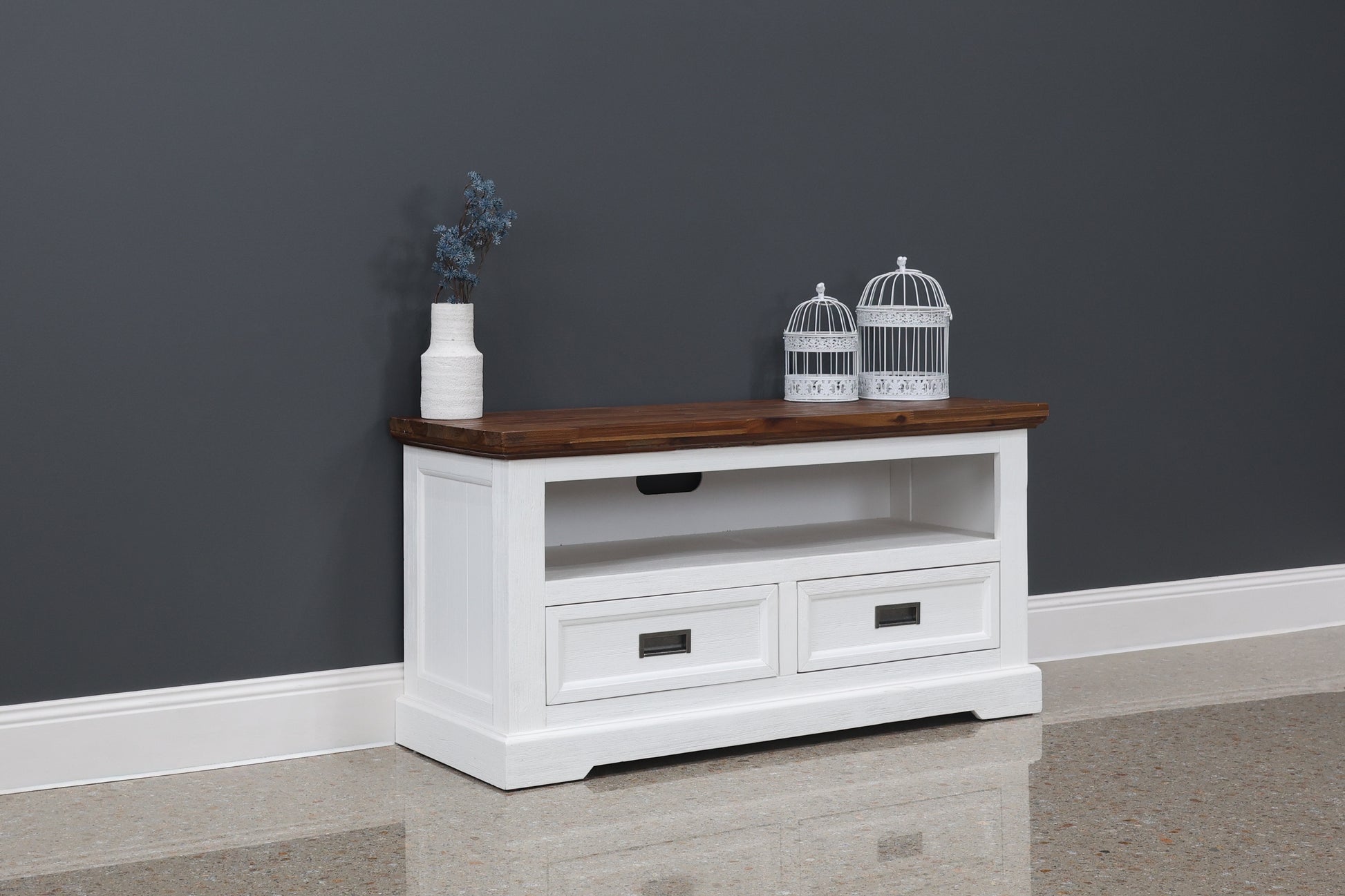 Provedore Two Tone Tv Unit - Small w/ 2 Drawers 1 Niches