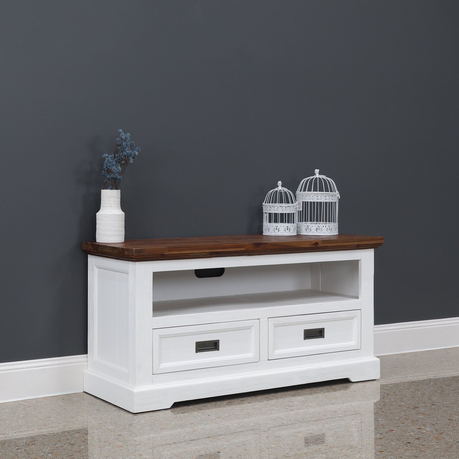 Provedore Two Tone Tv Unit - Small w/ 2 Drawers 1 Niches