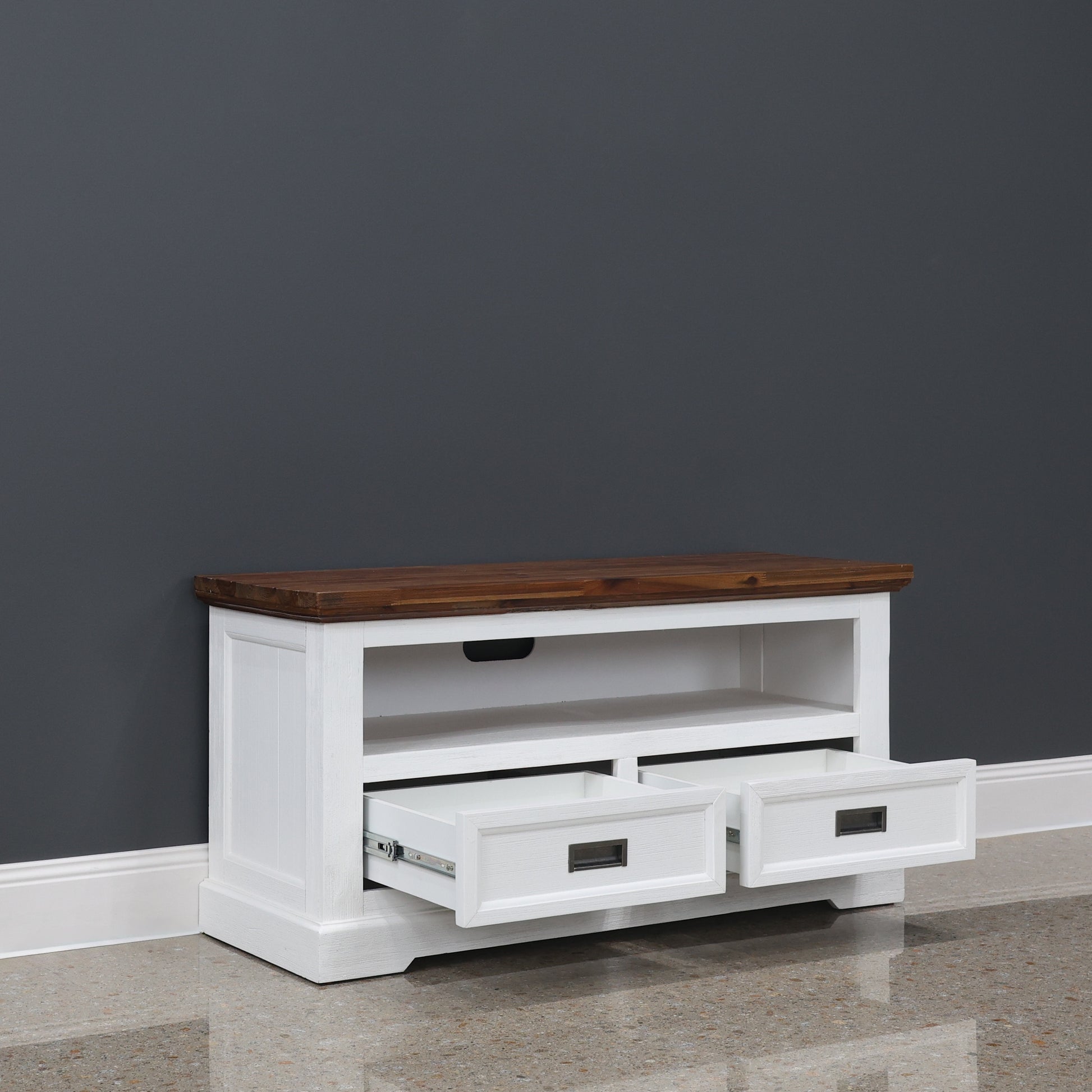 Provedore Two Tone Tv Unit - Small w/ 2 Drawers 1 Niches