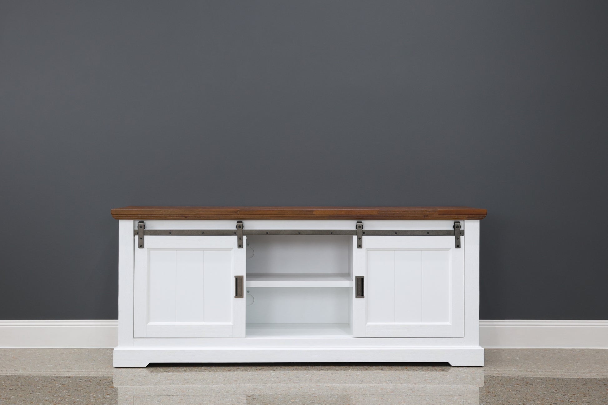 Provedore Two Tone Tv Unit - Medium w/ 2 Drawers 2 Sliding Barn Doors
